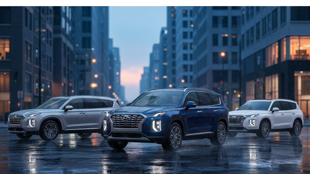 Editorial, photo-realistic HERO for an automotive daily news article titled "Hyundai Palisade Hybrid Launches Near-$90k – Daily Car News (2025-09-30)"
