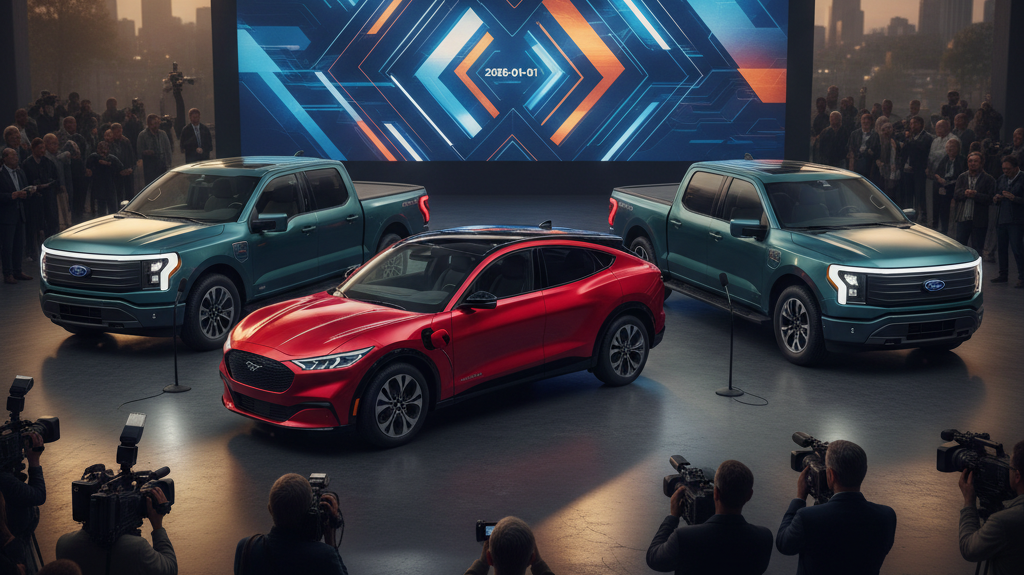 Editorial, photo-realistic HERO for an automotive daily news article titled "Ford Leads Recall Charts Again in 2026 – Daily Car News (2026-01-01)". De