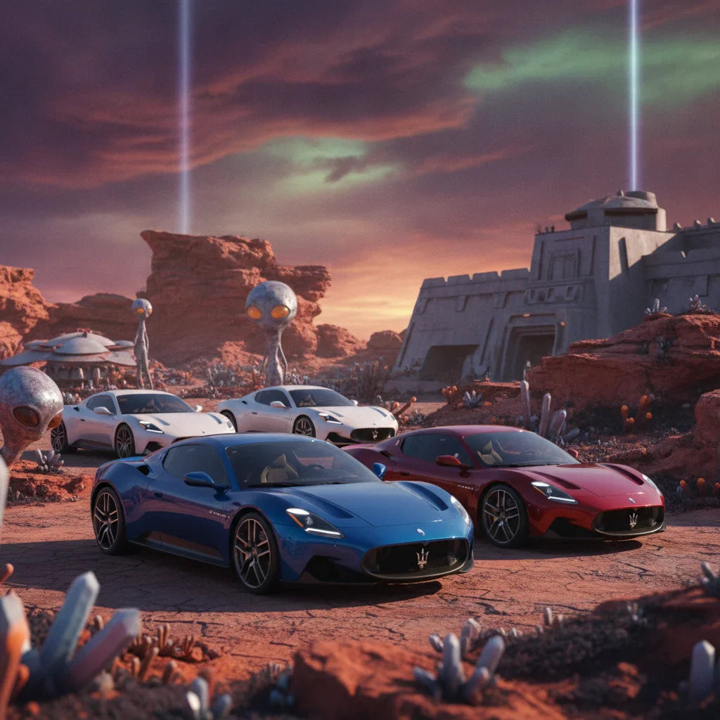 Editorial photo-realistic HERO image for automotive news (2026-06-27). Feature Maserati vehicles specifically MCPura. Scene: The Maserati MCPura parke