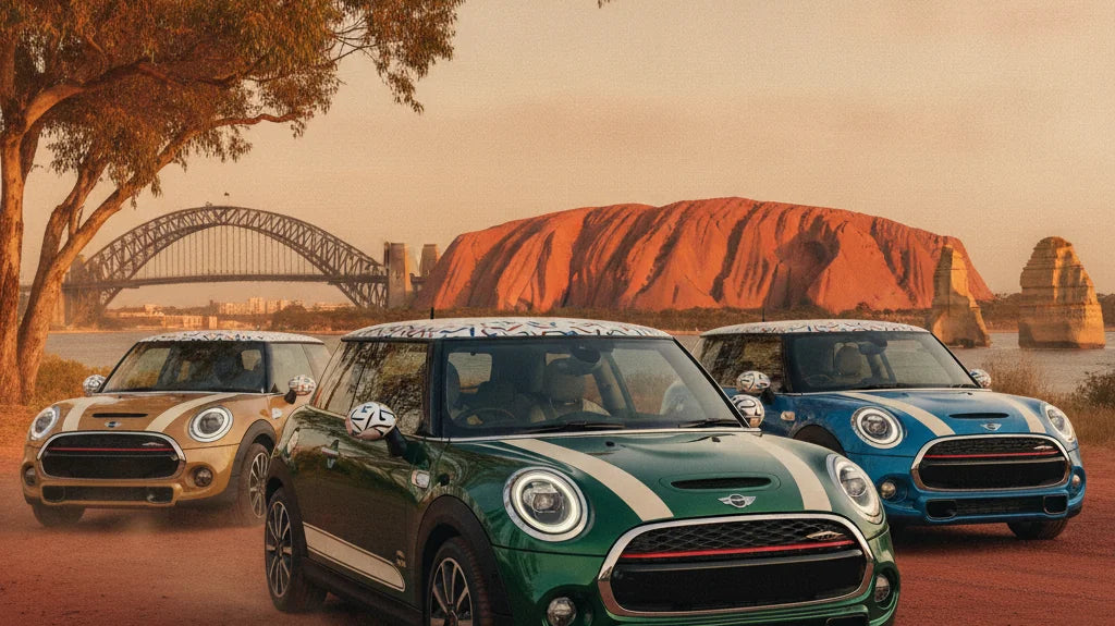 Editorial photo-realistic HERO image for automotive news (2026-07-15). Feature Mini vehicles specifically 2027 Mini Cooper Oxford Edition. Scene: The