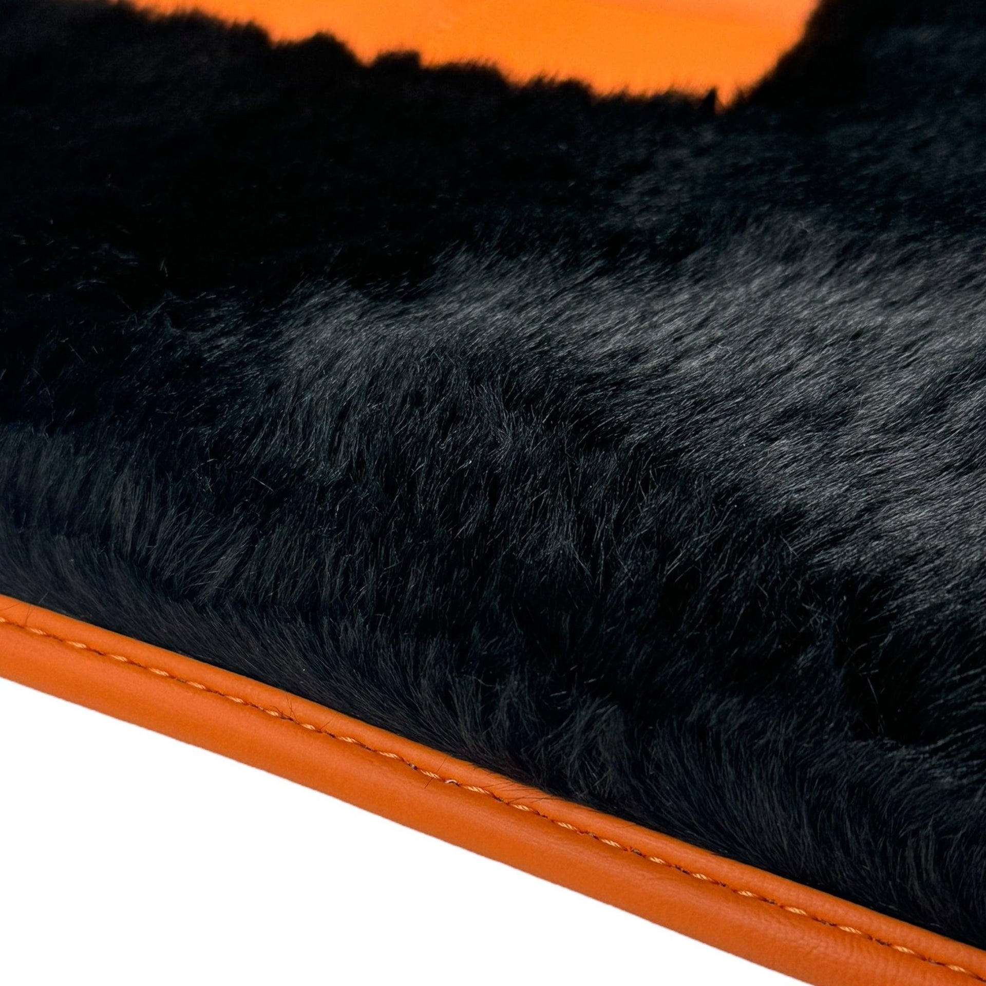Black Sheepskin Floor Mats for Rolls-Royce Wraith (2013–2023) Orange Leather Trim - AutoWin