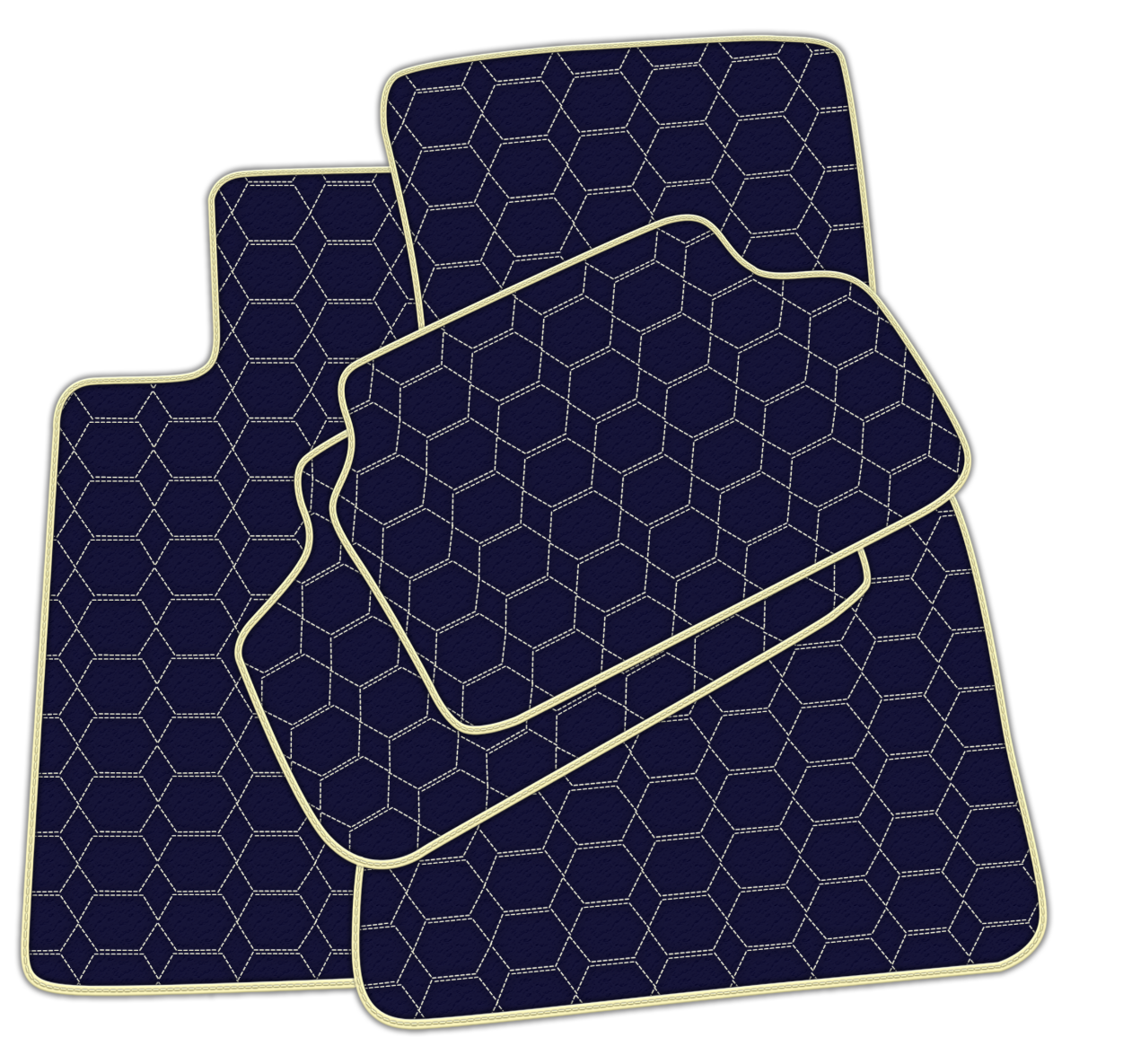 Customized Design Dark Blue Leather Floor Mats for BMW G20 4-door Sedan (2019-2024) with Hexagon Hex Pattern