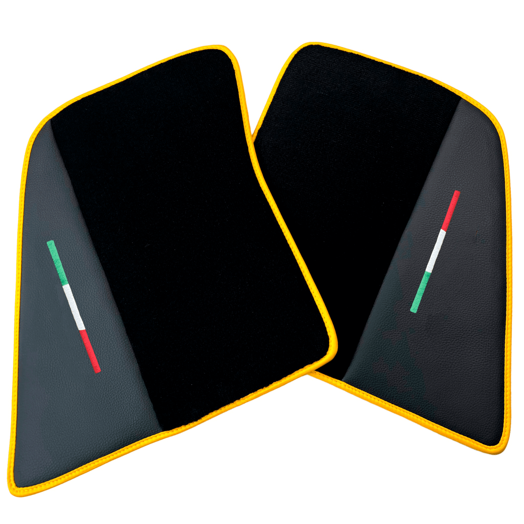 Black Floor Mats for Ferrari 296 GTB (2022-2024) with Leather and Yellow Trim - AutoWin