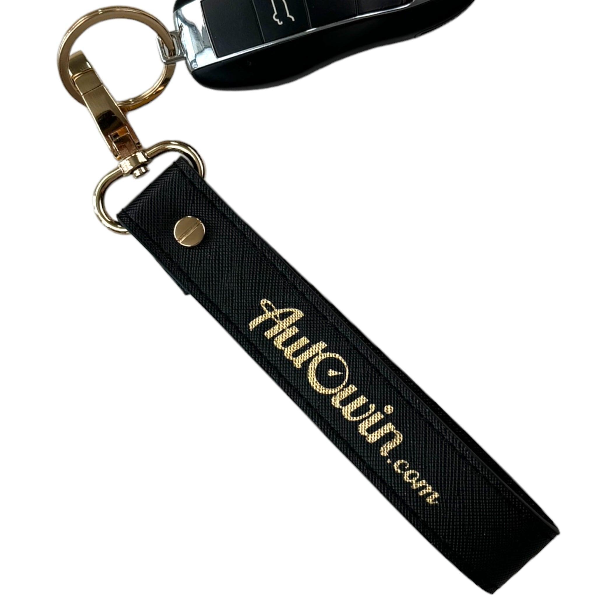 AutoWin Golden Keychain with Black Leather - AutoWin