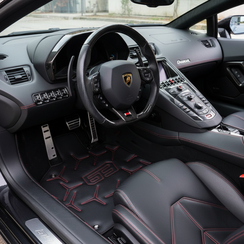 Tappetini per auto in pelle personalizzabili con motivo a esagono verticale per Lamborghini Aventador SV (2012-2022) - AutoWin