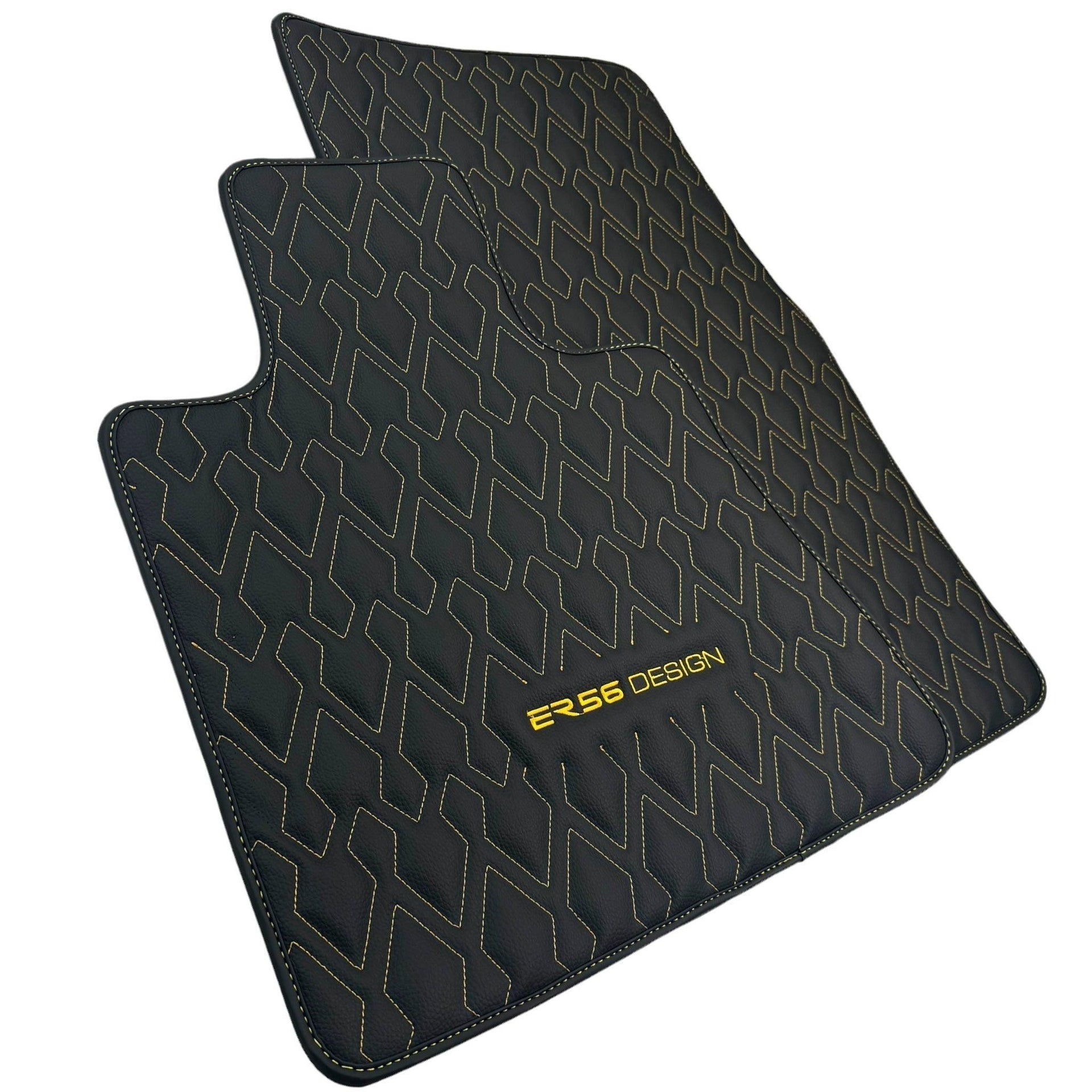 Black Leather Floor Mats for Rolls-Royce Shadow (1965-1977) ER56 Design - AutoWin