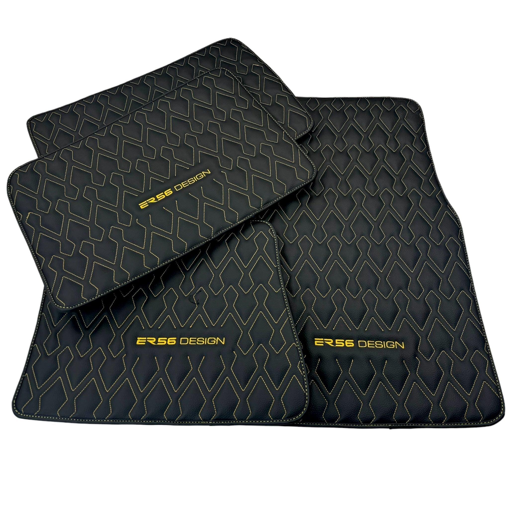 Black Leather Floor Mats for Rolls-Royce Phantom Drophead Coupe (2007-2016) ER56 Design - AutoWin