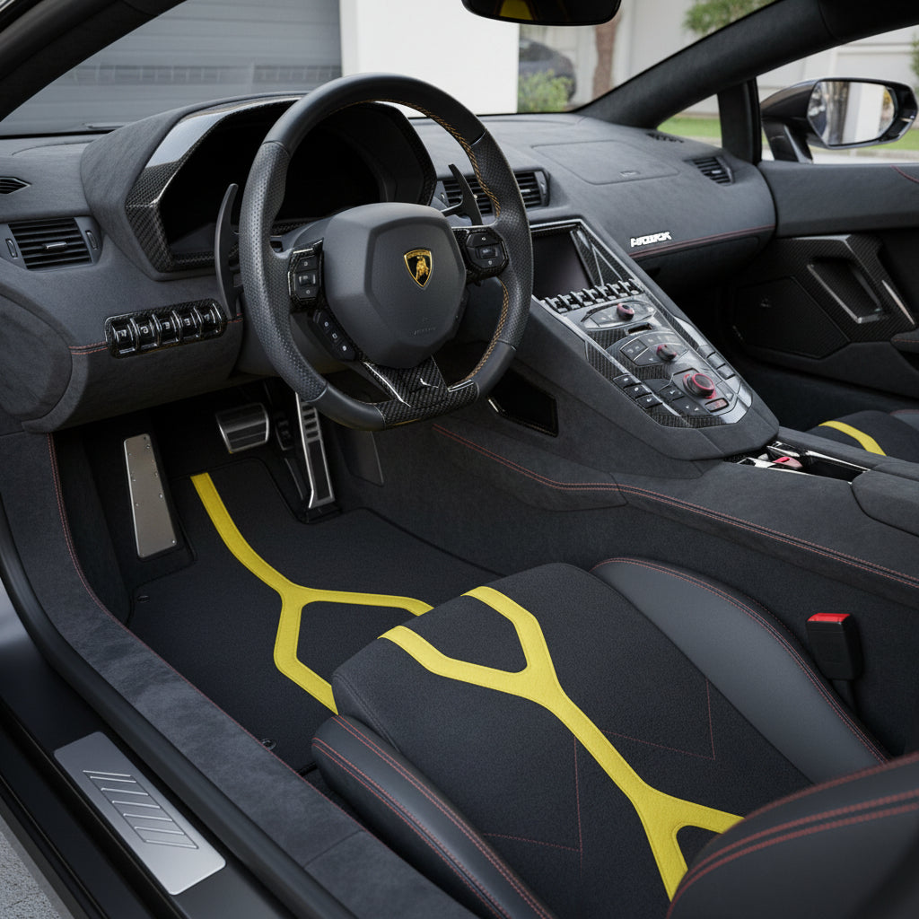 Tappetini per auto in pelle personalizzabili con motivo a esagono verticale per Lamborghini Aventador SV (2012-2022) - AutoWin