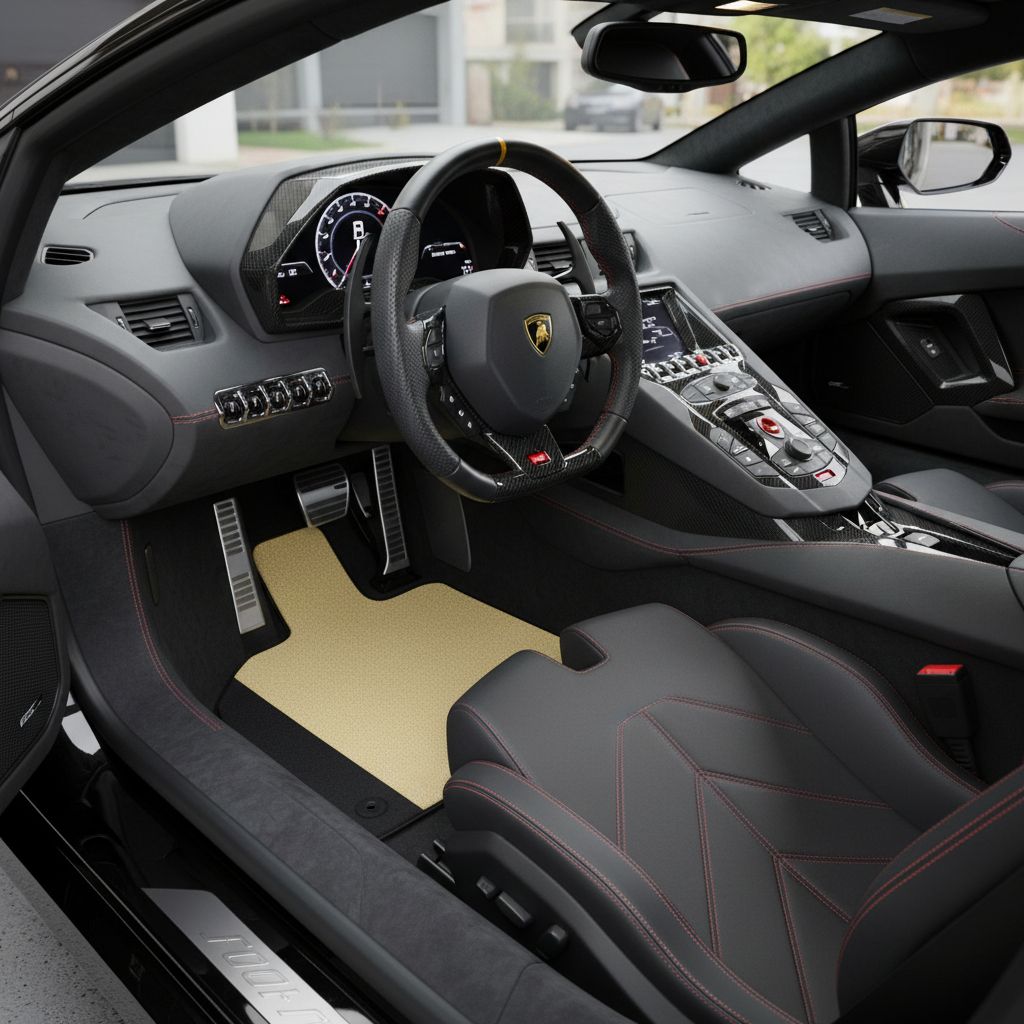 Customizable Floor Mats From Carpet with Leather A56 Pattern for Lamborghini Aventador (2012-2022) - AutoWin
