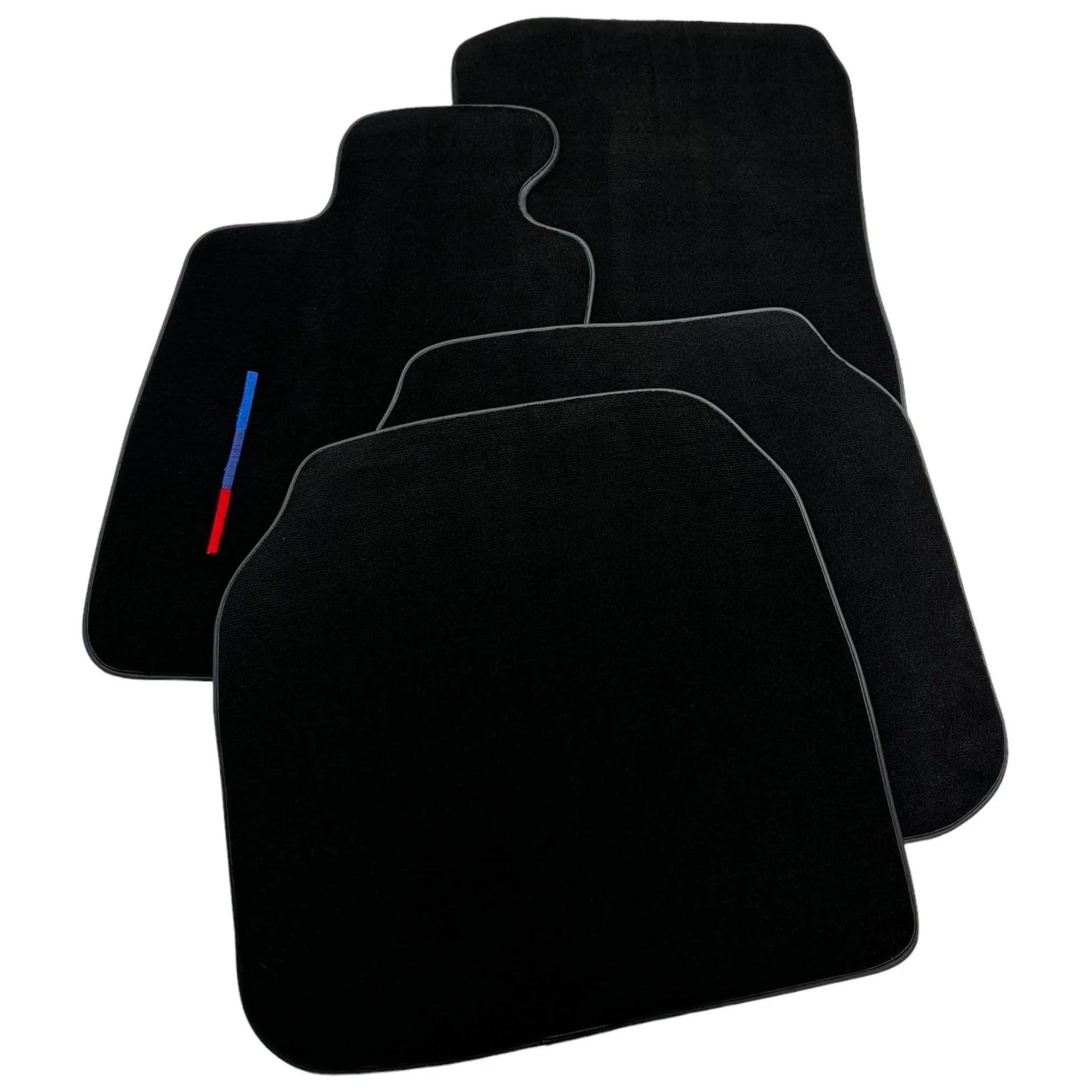 Black Floor Mats For BMW 7 Series F02 Long With Color Stripes Tailored Set Perfect Fit - AutoWin