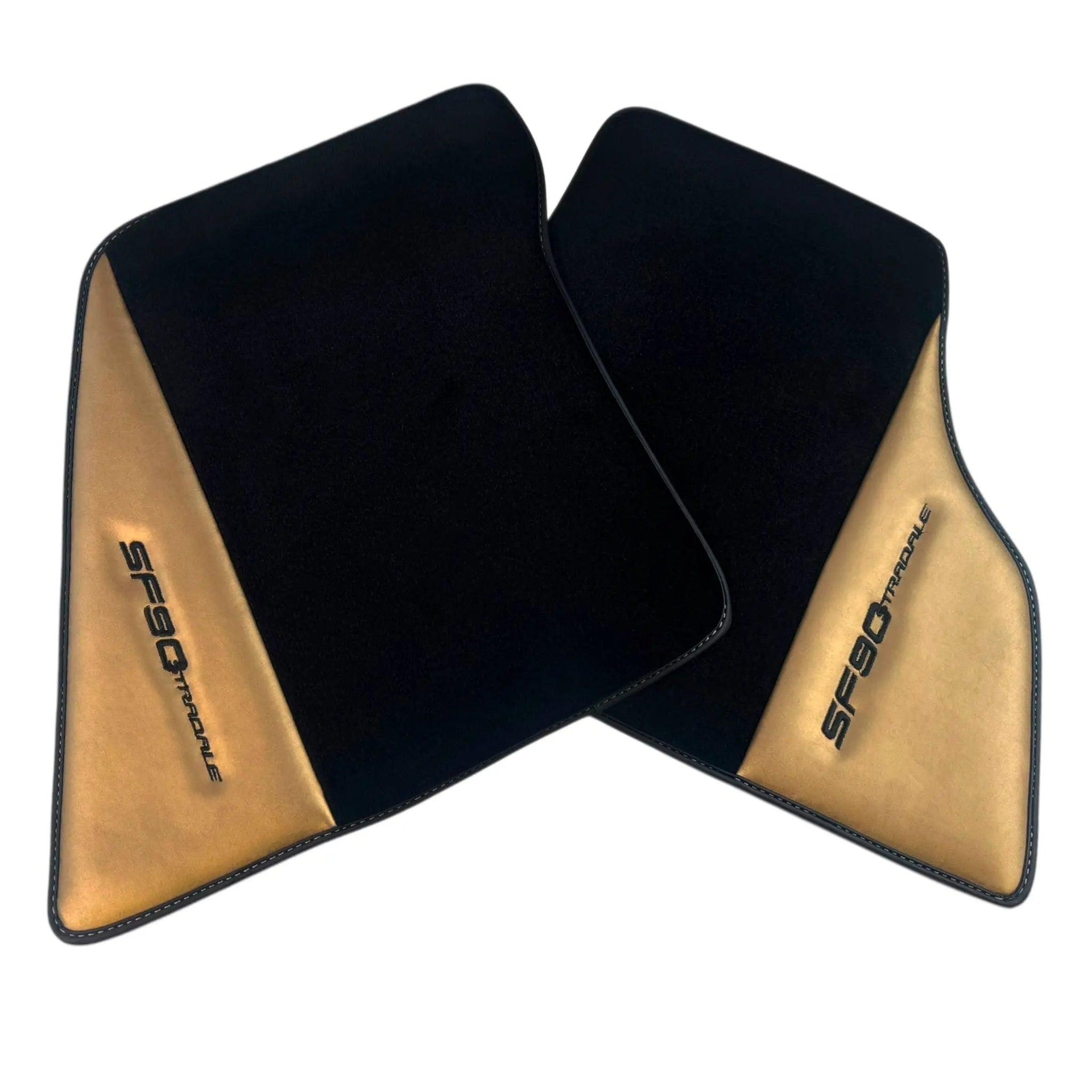 Black Floor Mats for Ferrari SF90 Stradale (2019-2024) with Gold Leather