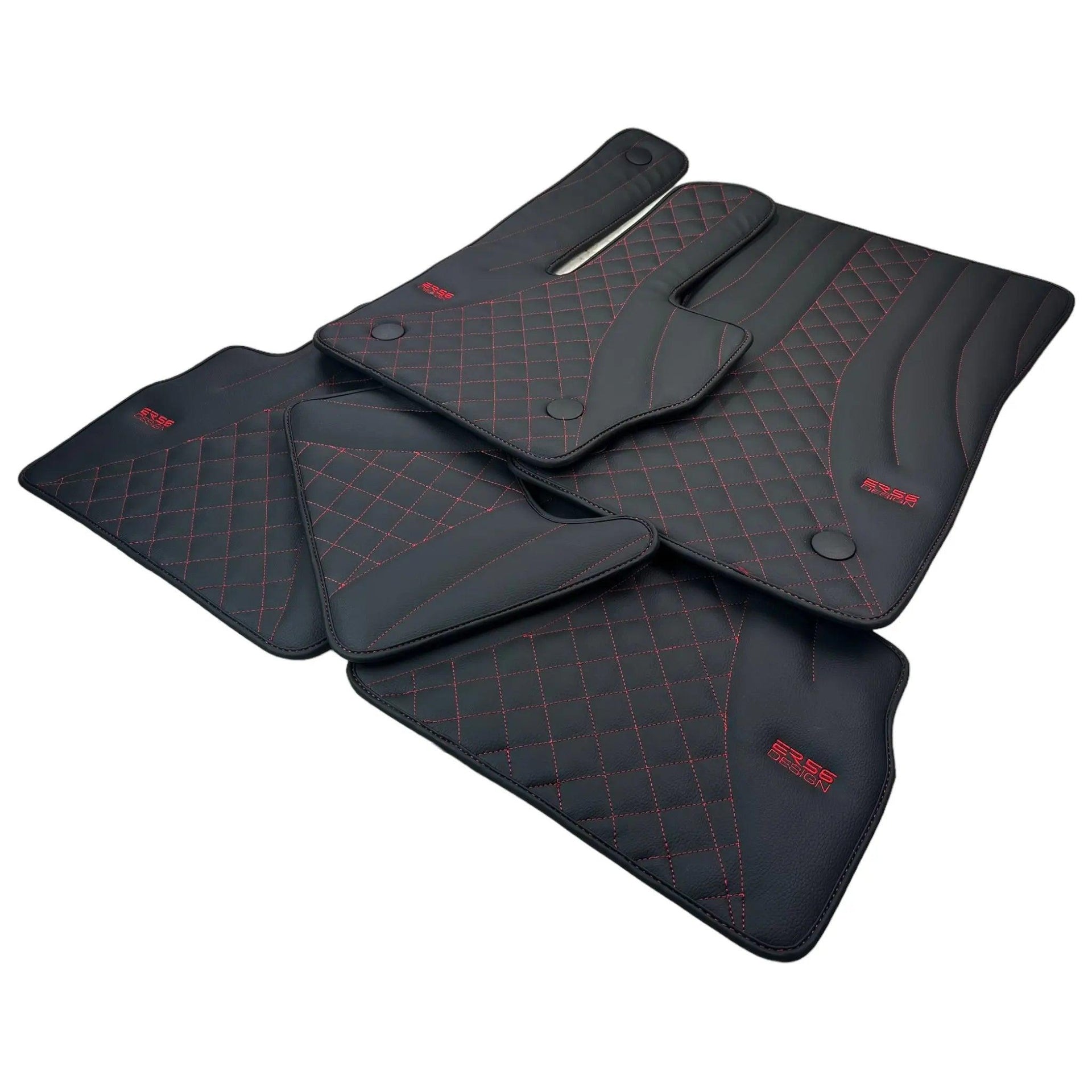 Black Leather Floor Mats for Mercedes-Benz G Class W461 (1979-2008) ER56 Design - AutoWin