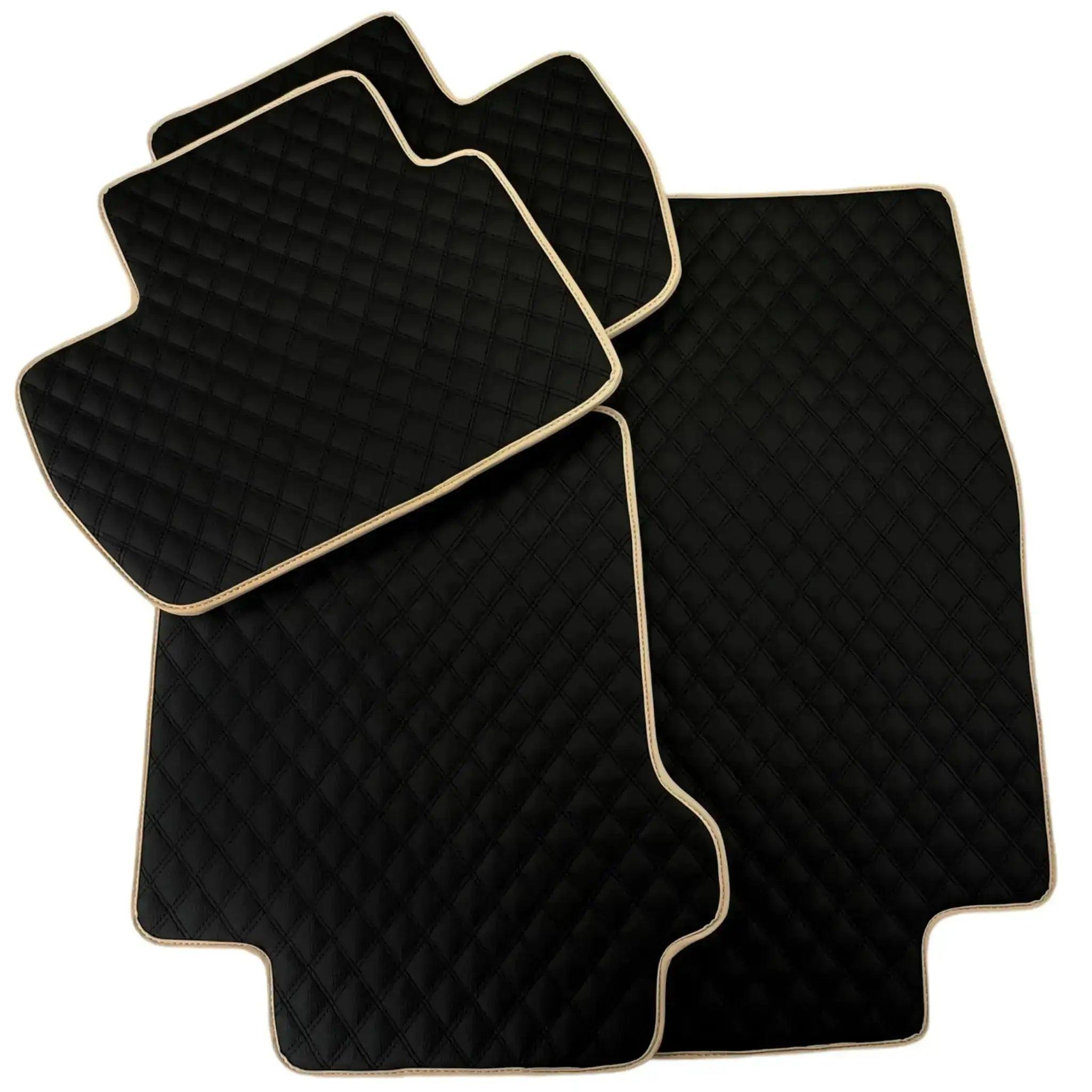 Black Stitched Leather Floor Mats for Maserati GranTurismo MC Stradale (2011-2015) | Beige Trim - AutoWin