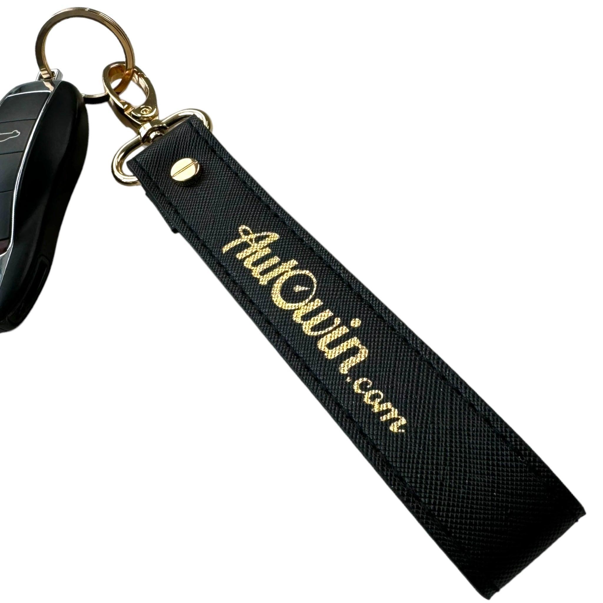 AutoWin Golden Keychain with Black Leather - AutoWin