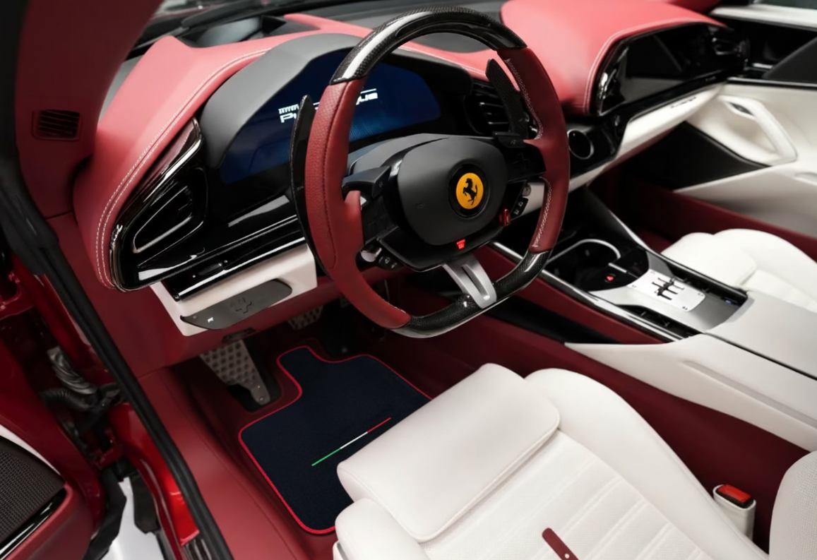 Black Floor Mats for Ferrari Purosangue with Green Trim | Italian Edition - AutoWin