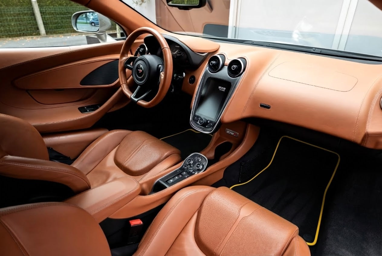 Black Floor Mats For McLaren 570S (2015-2021) With Red Leather - AutoWin
