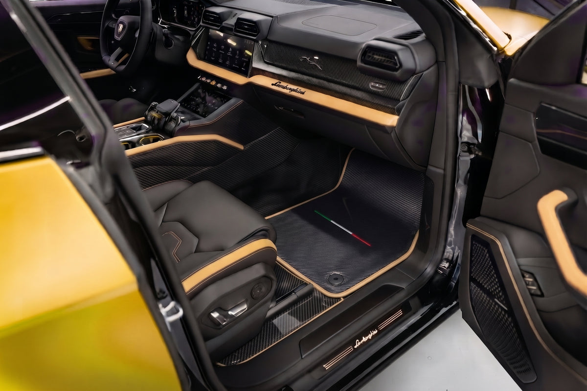 Black Floor Mats for Lamborghini Urus with Brown Leather