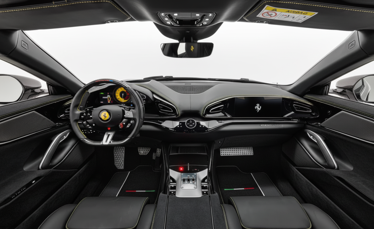 Black Floor Mats for Ferrari Purosangue with Green Trim | Italian Edition - AutoWin