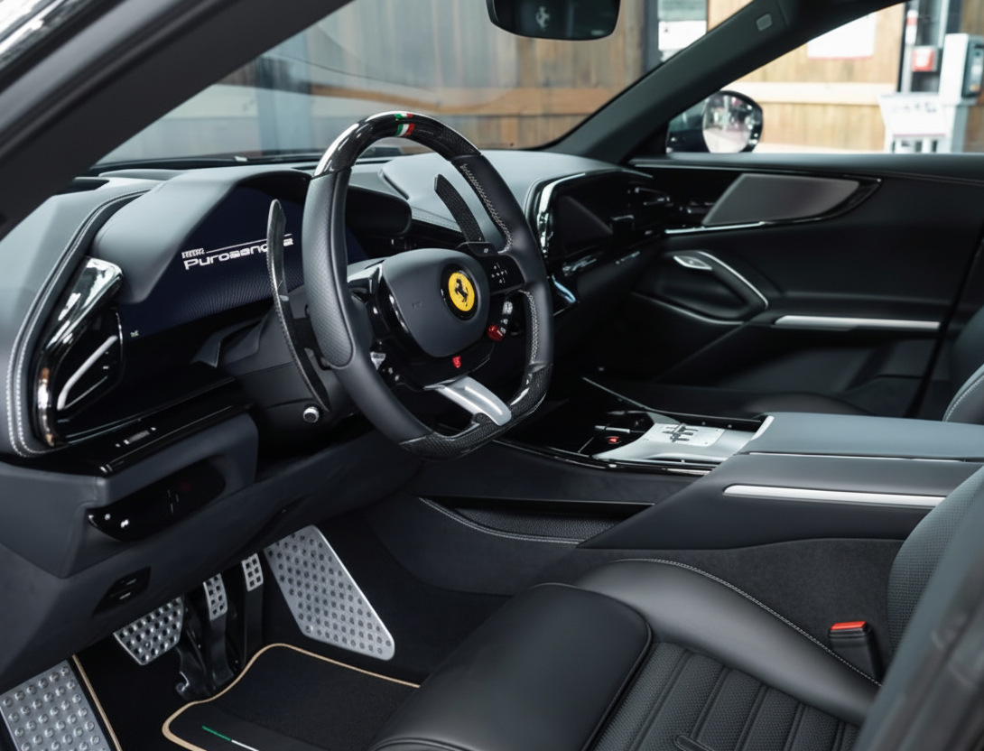 Black Floor Mats for Ferrari Purosangue with Green Trim | Italian Edition - AutoWin