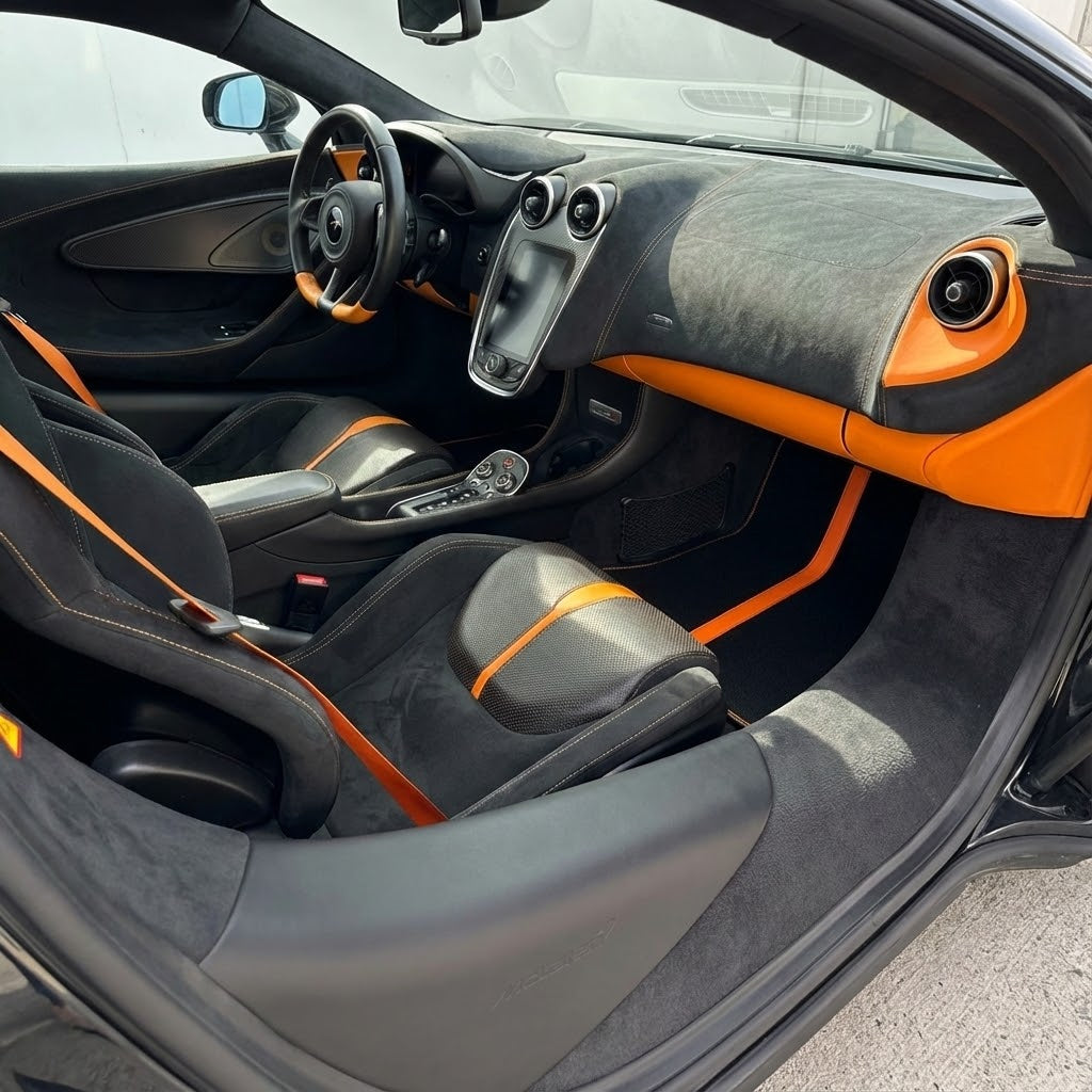 Black Floor Mats For McLaren 570S (2015-2021) With Red Leather - AutoWin