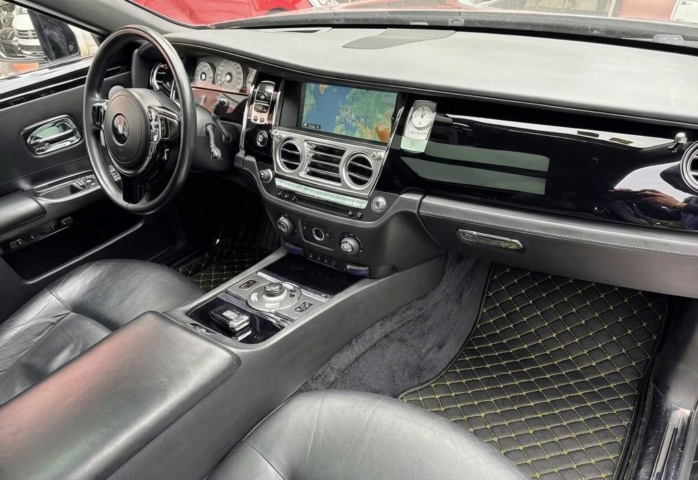 Customizable Leather Floor Mats with Square Pattern for Rolls Royce Ghost Series II (2021–2024) - AutoWin