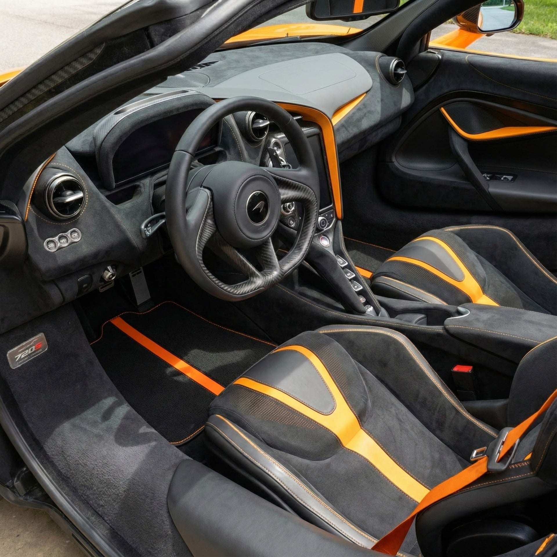 Alfombrillas negras para automóviles para McLaren 720S año 2017-2021 con cuero verde - AutoWin