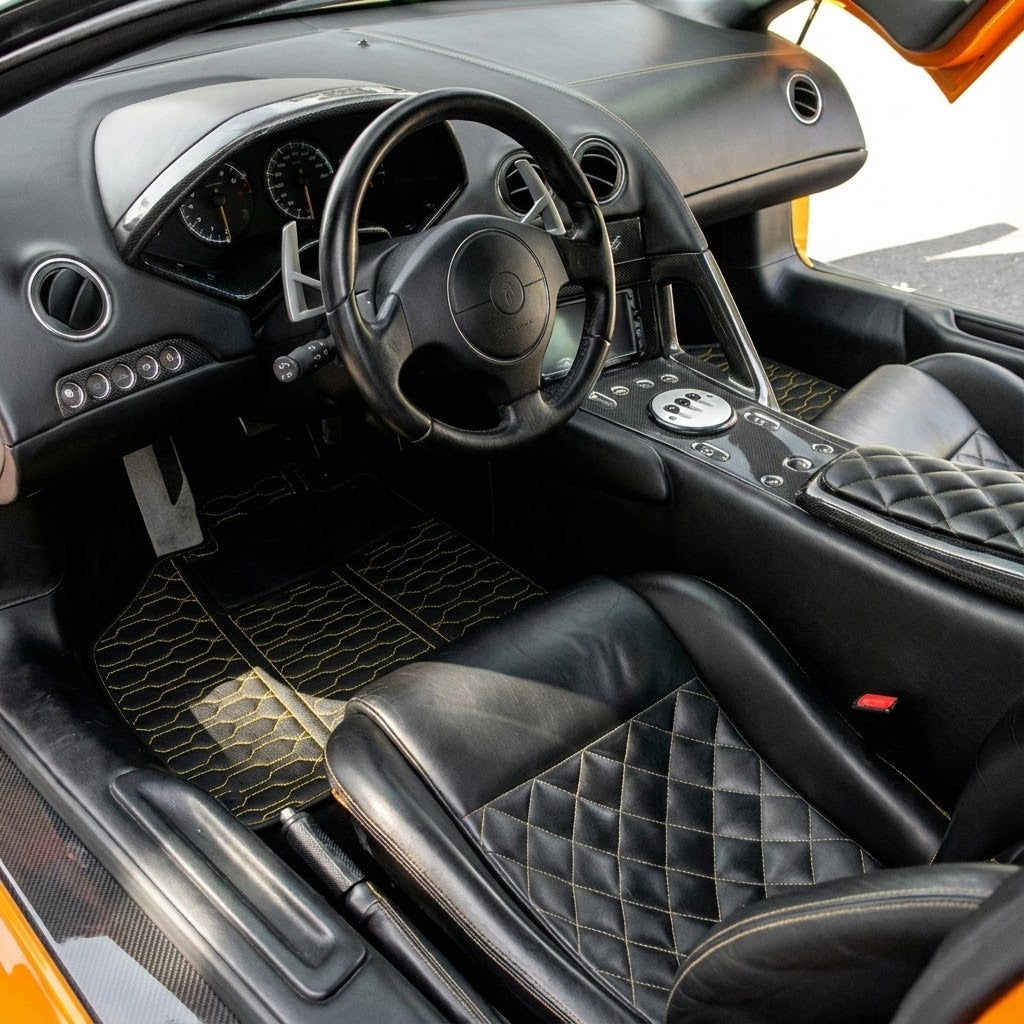 Tappetini in pelle personalizzabili con motivo esagonale intrecciato per Lamborghini Murcielago (2001-2010) - AutoWin