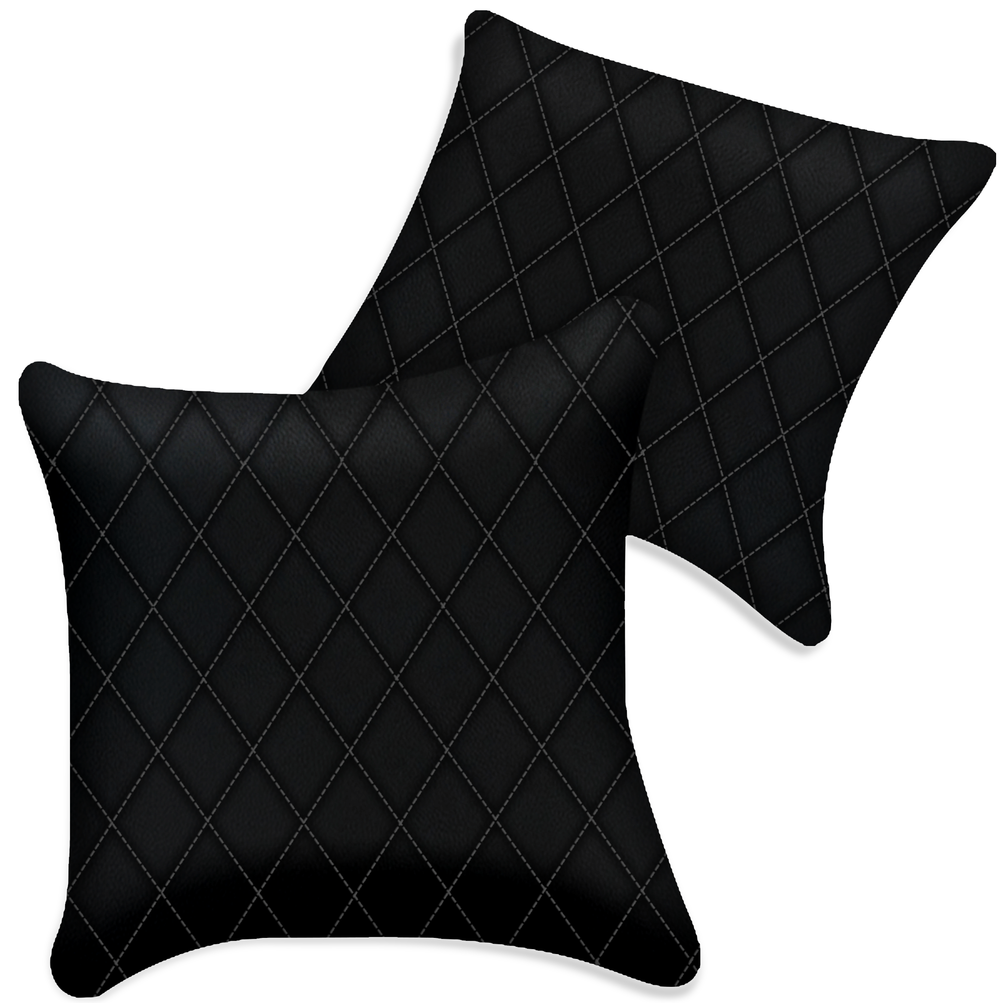 Customizable Black Leather Pillows Set of 2 for All Vehicles | Single Diamond Pattern