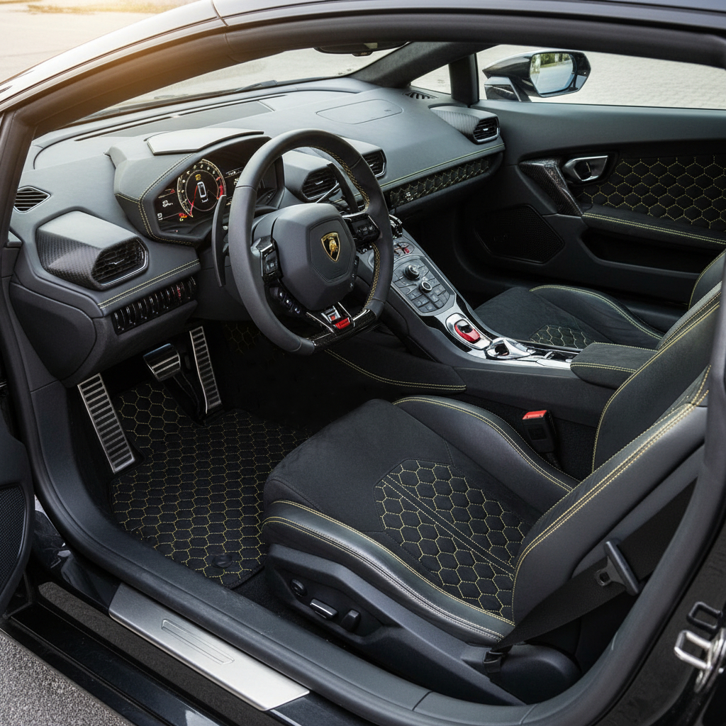 Customizable Leather Floor Mats with Raptor Hex Pattern for Lamborghini Huracan Sterrato (2023-2024) - AutoWin