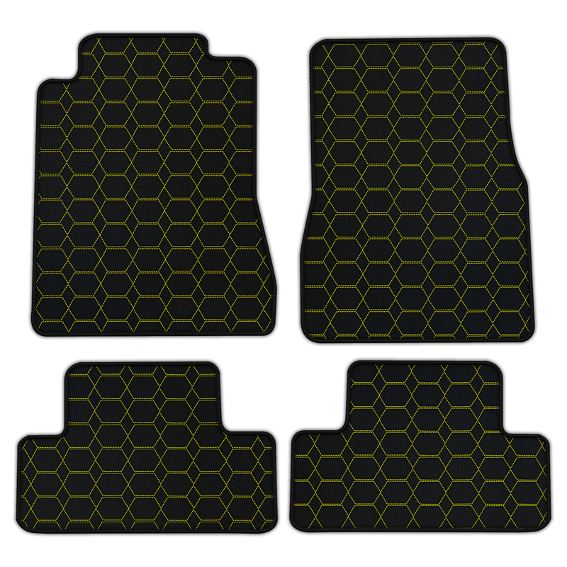 Anpassbare Leder-Fußmatten mit Hexagon-Sechseck-Muster für Ford Mustang V FL (2011-2014)