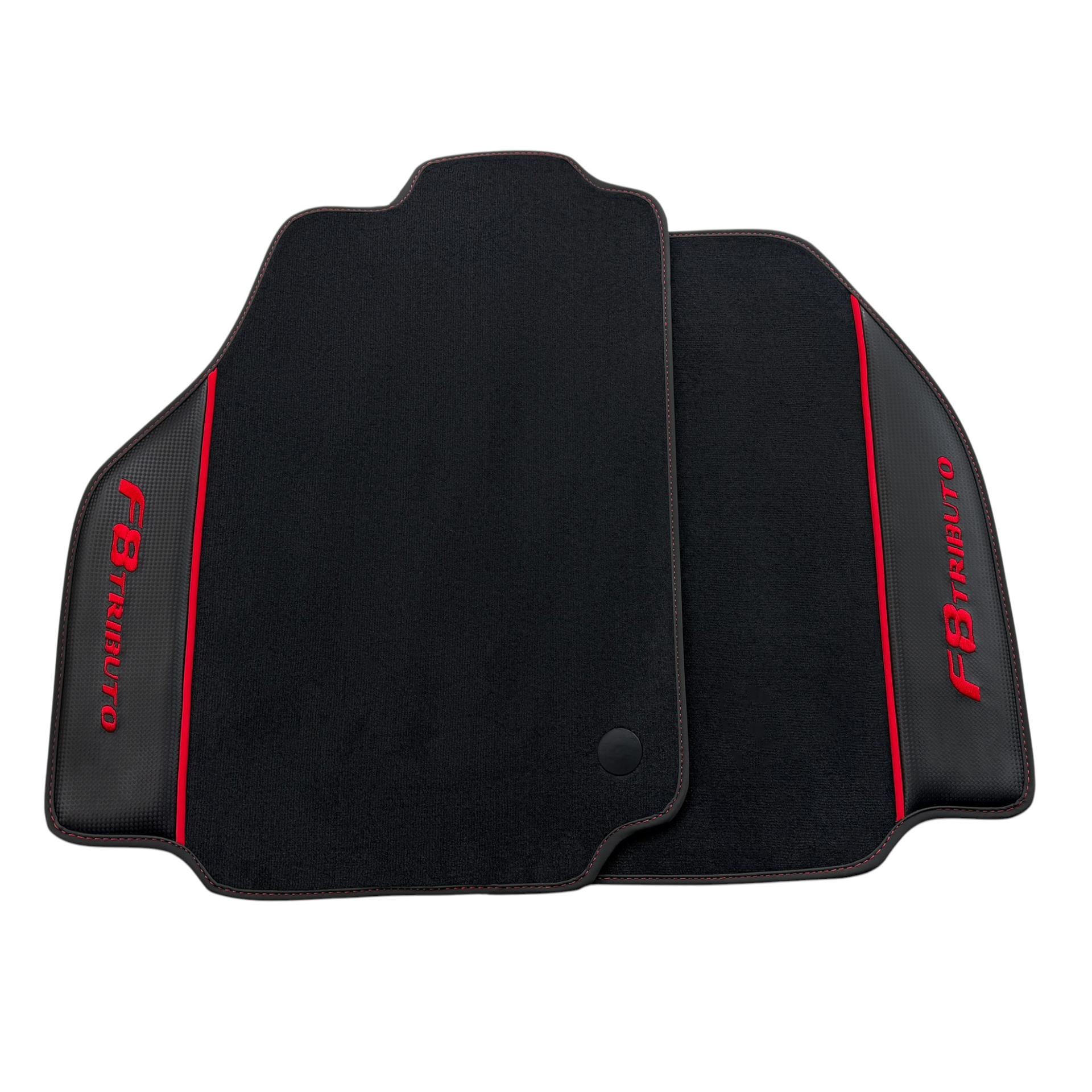 Premium Black Leather & Carbon Fiber Floor Mats for Ferrari F8 Tributo