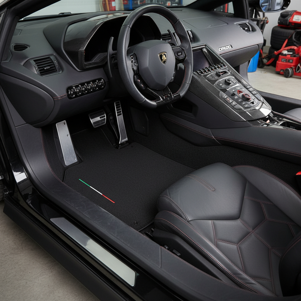 Tappetini per auto in pelle personalizzabili con motivo a esagono verticale per Lamborghini Aventador SV (2012-2022) - AutoWin