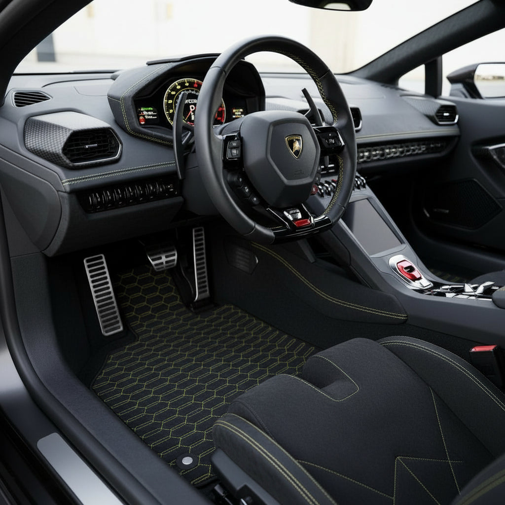 Customizable Leather Floor Mats with Hexagon Hex Pattern for Lamborghini Huracan Sterrato (2023-2024) - AutoWin