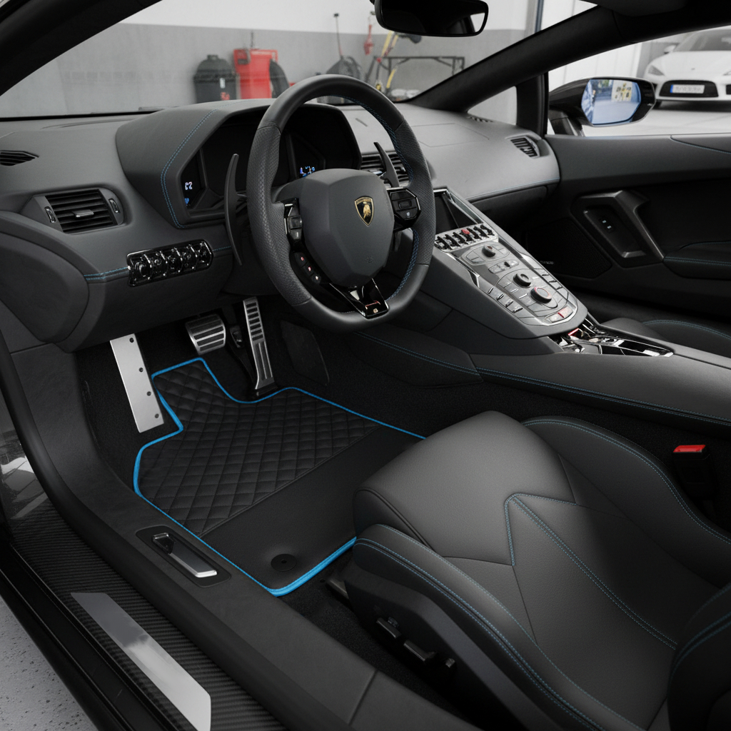Tappetini per auto in pelle personalizzabili con motivo a esagono verticale per Lamborghini Aventador SV (2012-2022) - AutoWin