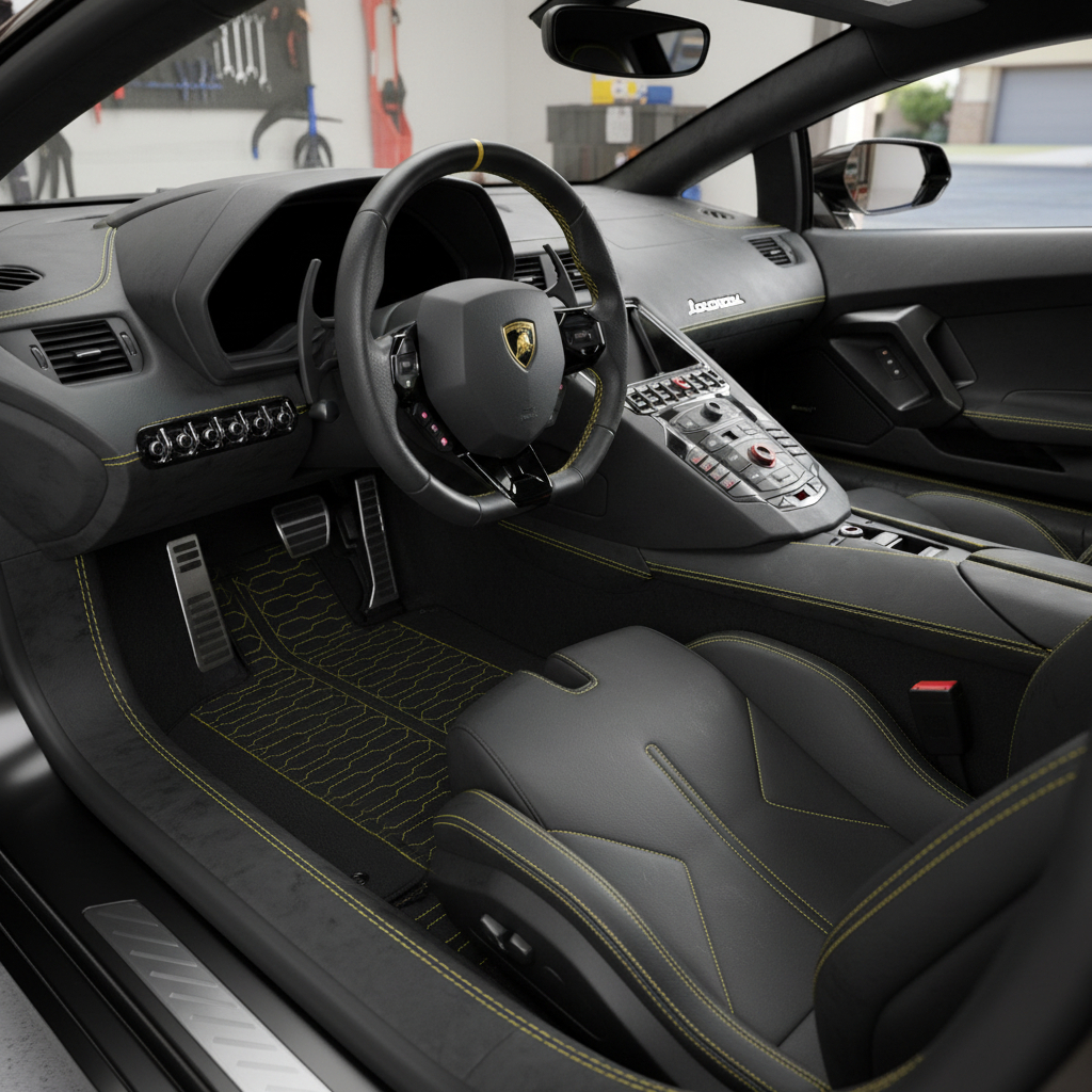 Tappetini per auto in pelle personalizzabili con motivo a esagono verticale per Lamborghini Aventador SV (2012-2022) - AutoWin