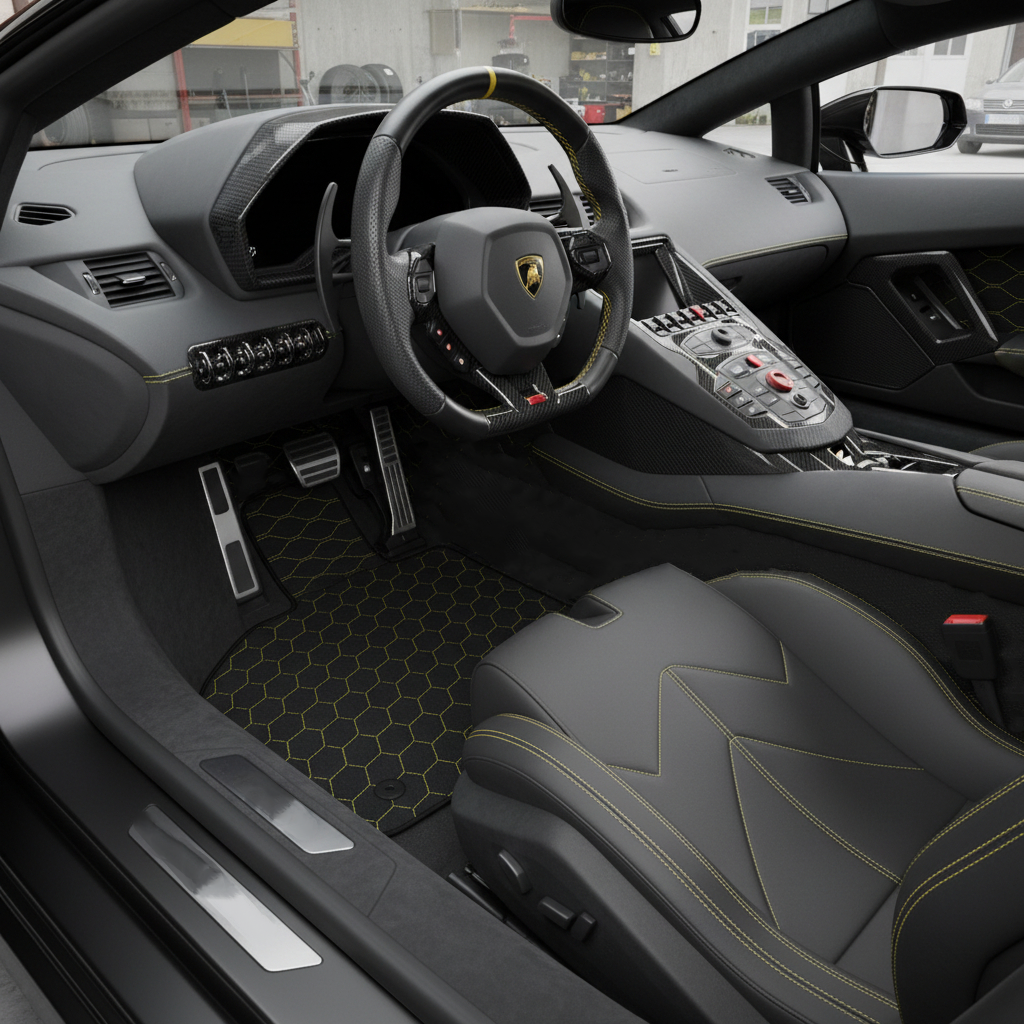Customizable Floor Mats From Carpet with Leather A56 Pattern for Lamborghini Aventador (2012-2022) - AutoWin