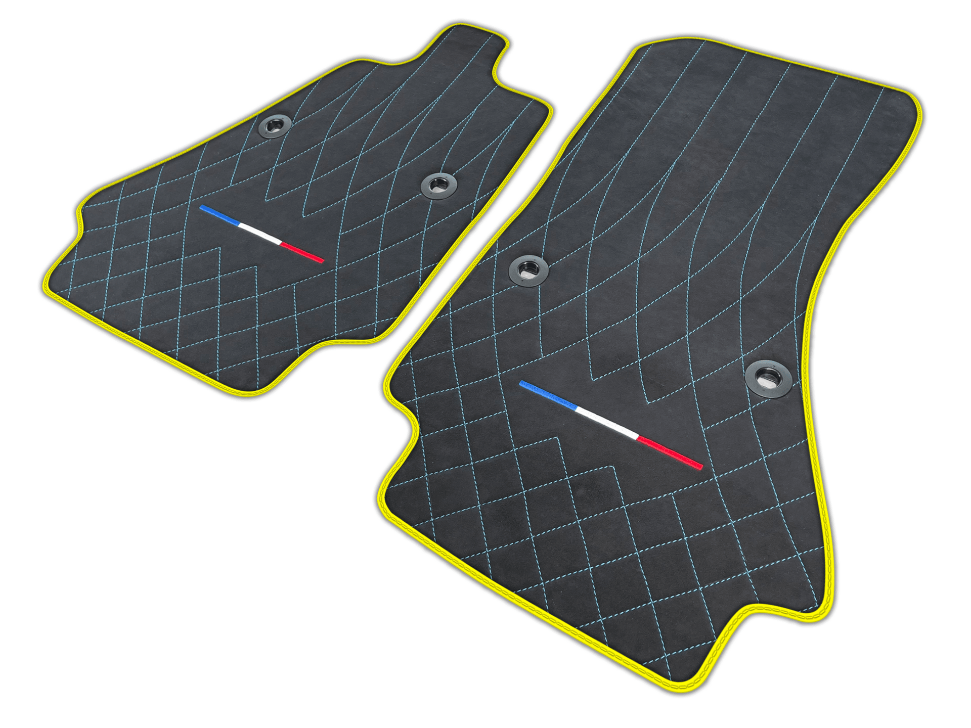 Alcantara Leather Black Floor Mats for Bugatti Chiron with FR Flag | Various Trim Colors