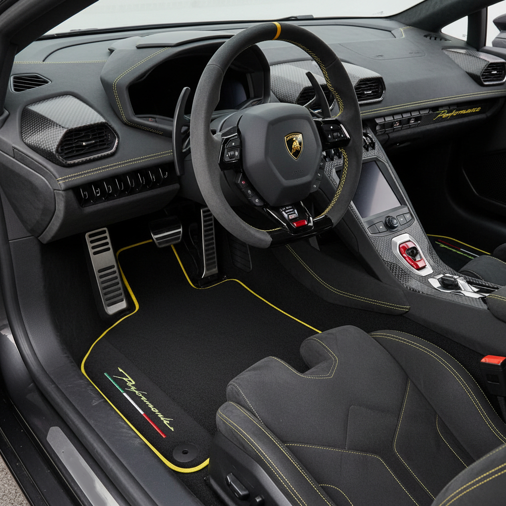 Alfombras de coche negras para Ferrari 488 Spider (2016-2022) con cuero Nappa Crema - AutoWin