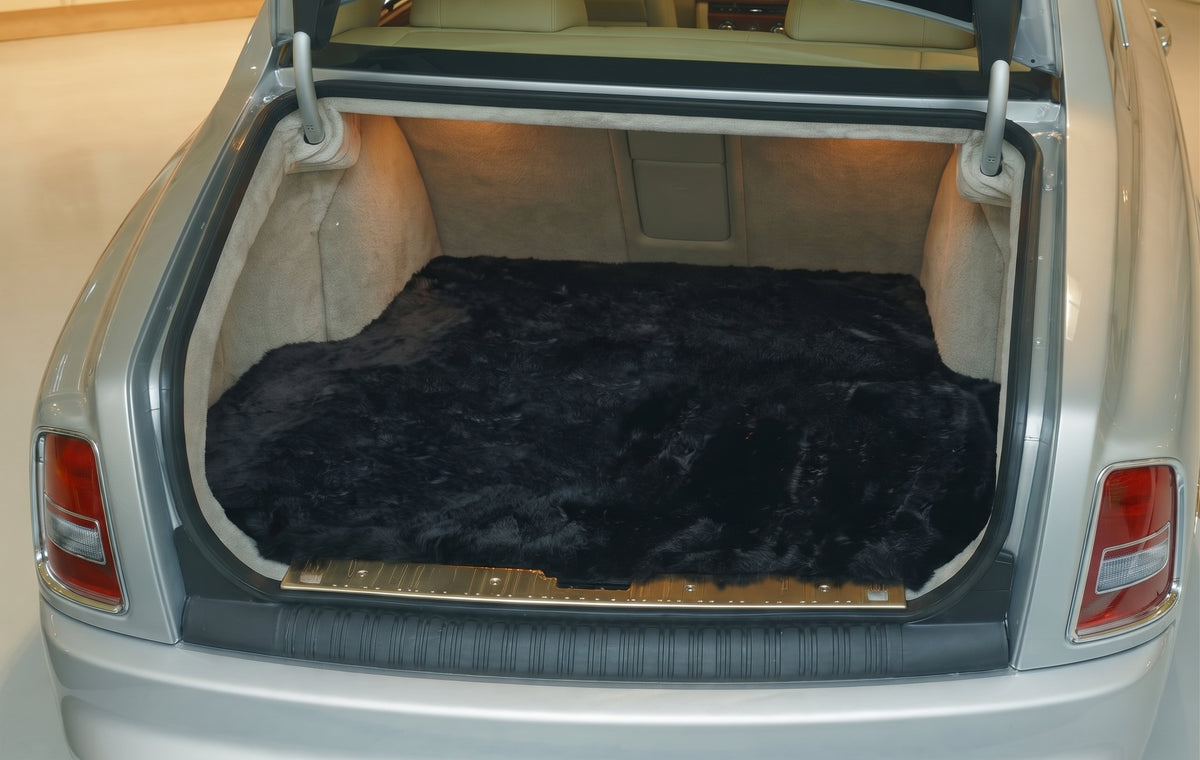 Black Sheepskin Floor Mats for Rolls-Royce Phantom Sedan (2003-2016) Orange Leather Trim