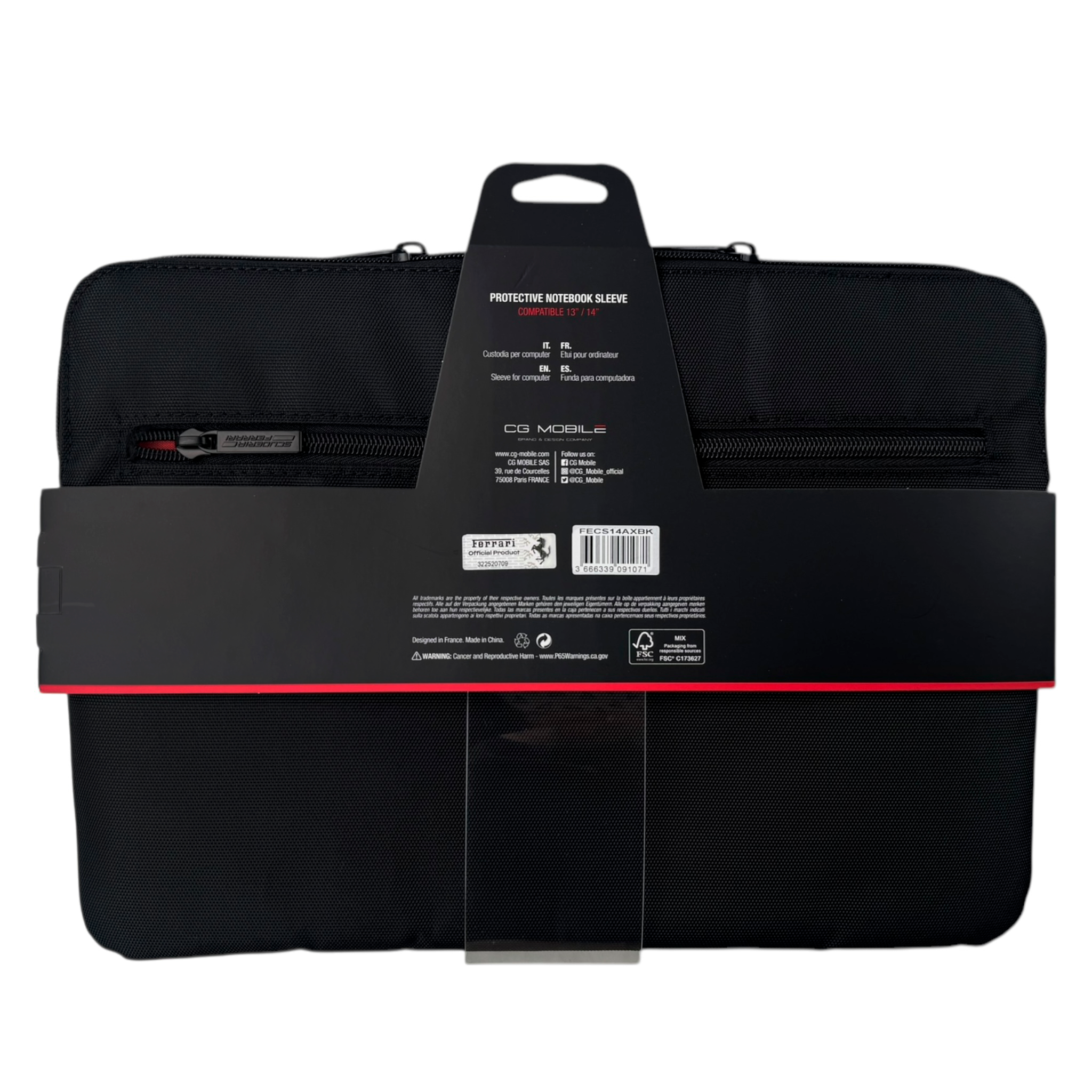 Ferrari 14" Laptop Sleeve – Carbon & Smooth, Lightweight & Stylish