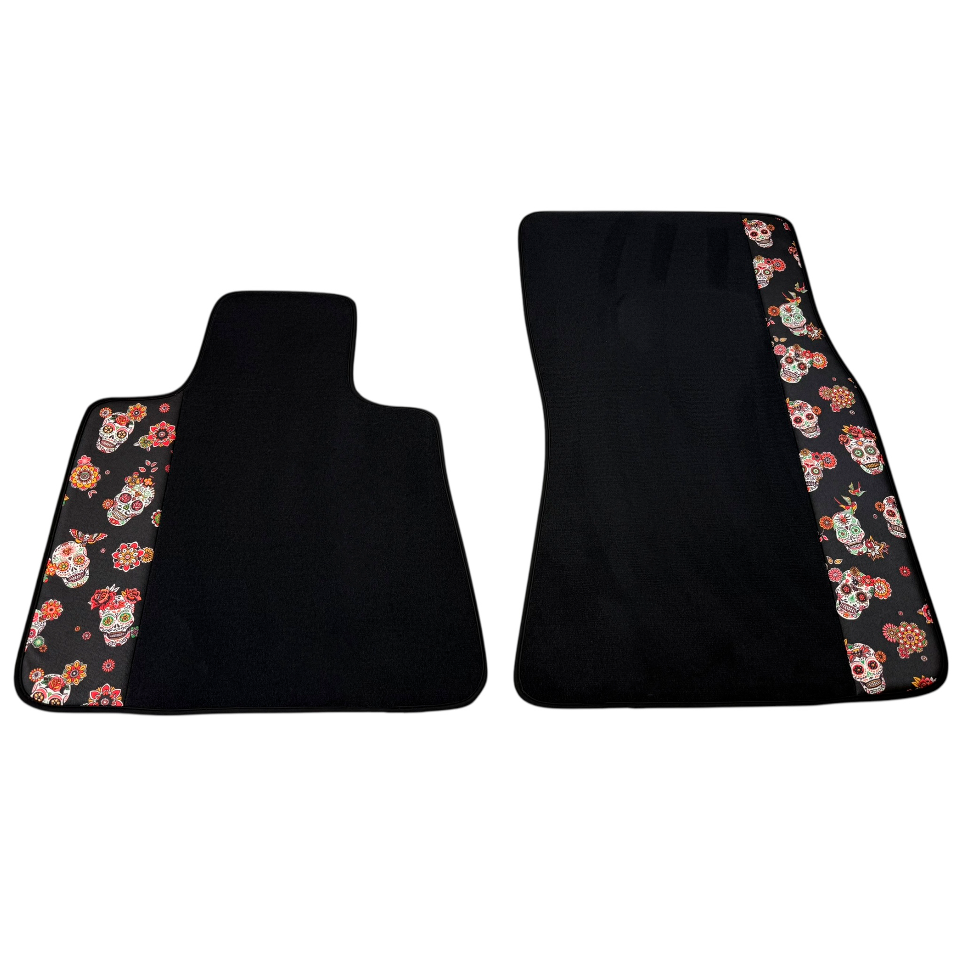 Black Car Floor Mats for Rolls-Royce Cullinan (2018-2025) with Black Floral Skull Design