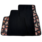 Black Car Floor Mats for Rolls-Royce Cullinan (2018-2025) with Black Floral Skull Design