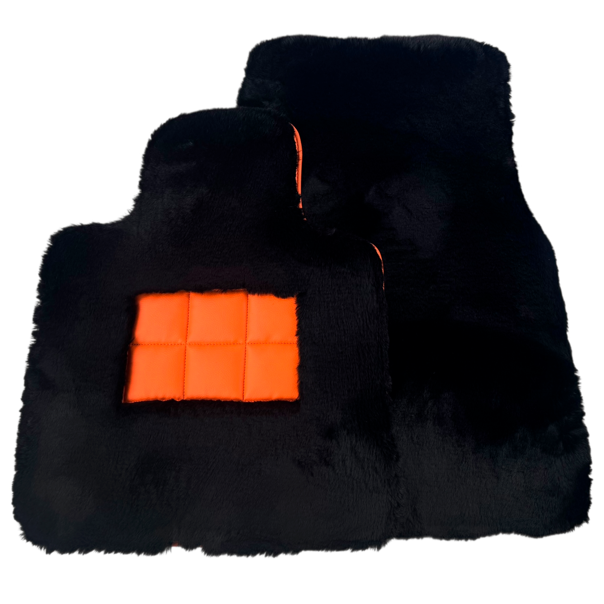 Black Sheepskin Floor Mats for Rolls-Royce Spectre (2023-2024) Orange Leather Trim