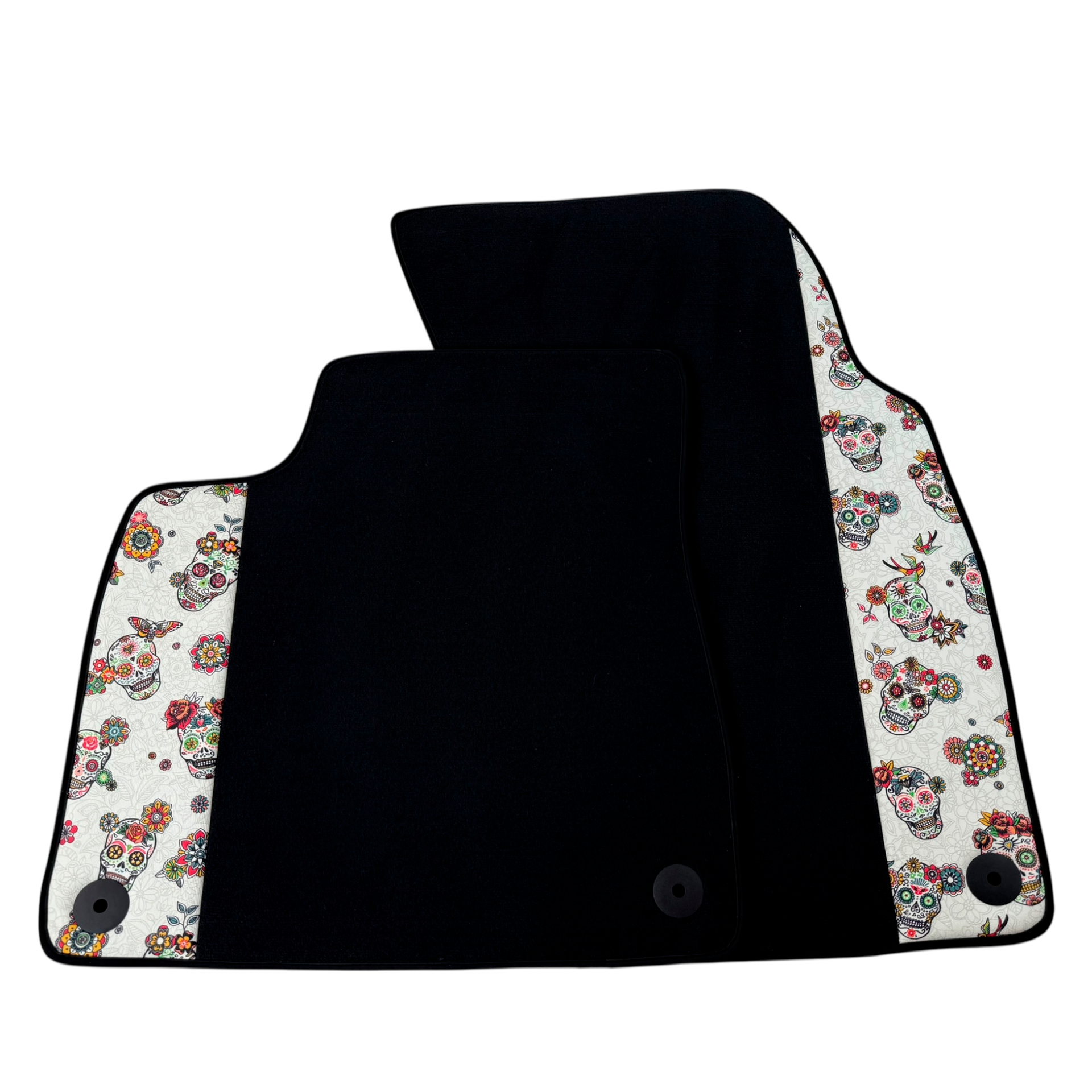 Black Car Floor Mats for Lamborghini Urus (2018-2026) with Floral Skull Design Borders