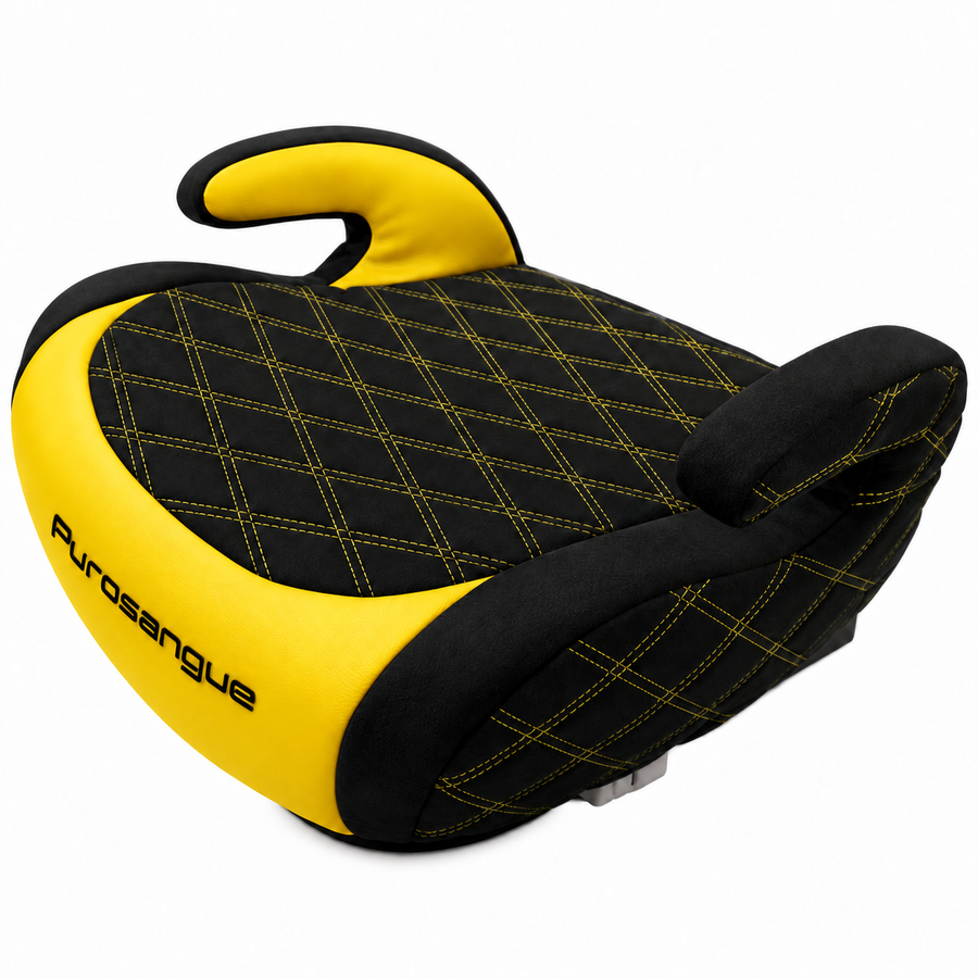 Siège auto sans dossier en Alcantara noir pour enfants avec cuir jaune