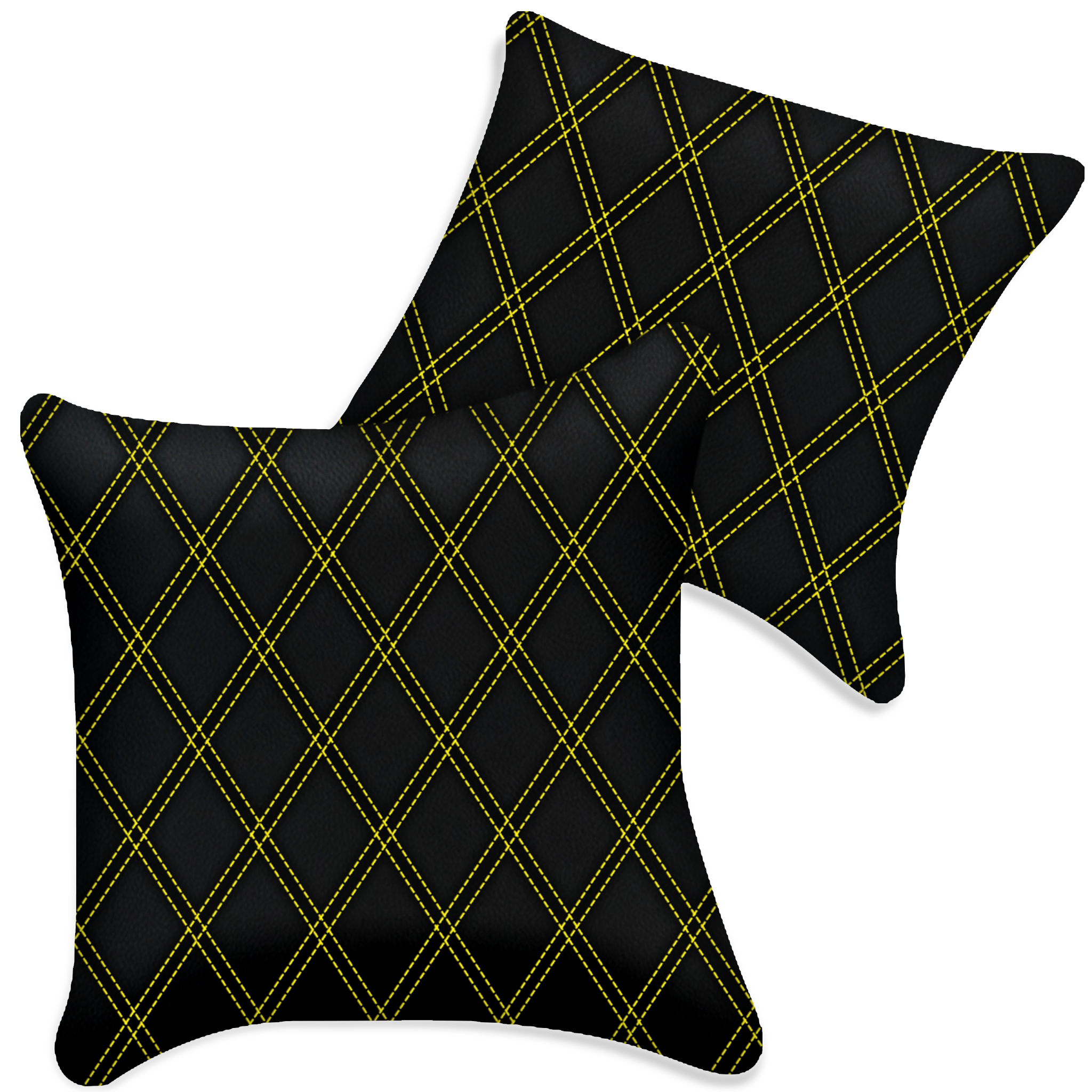 Customizable Black Leather Pillows Set of 2 for All Vehicles | Double Diamond Pattern