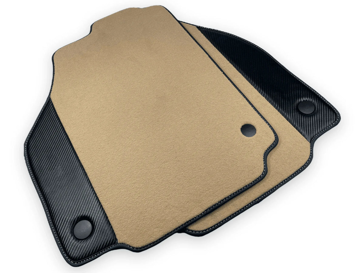 Beige Floor Mats For Ferrari 488 Spider 2015-2022 With Carbon Fiber Leather - AutoWin