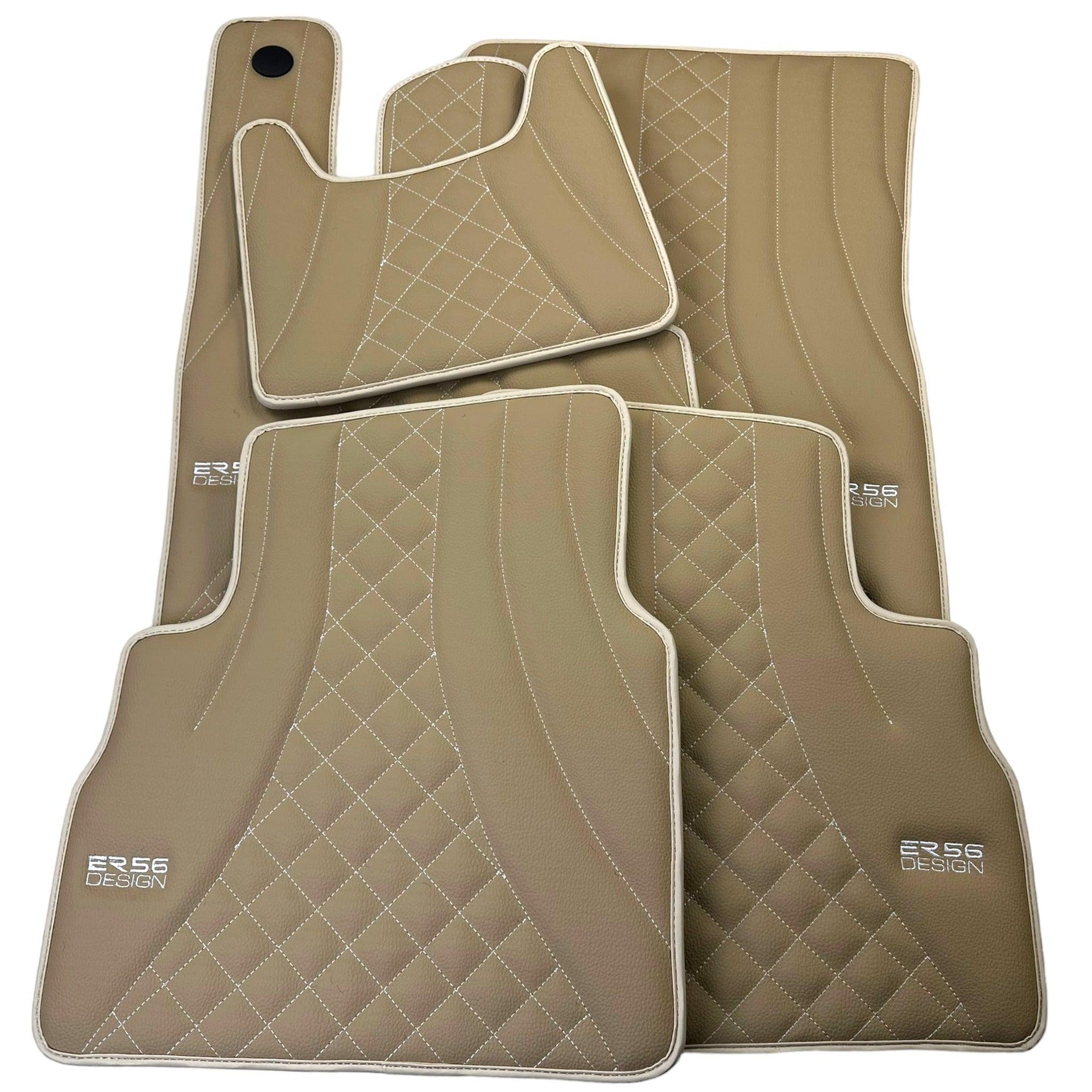 Beige Leather Floor Mats for Mercedes-Benz W463 (2008-2018) ER56 Design - AutoWin