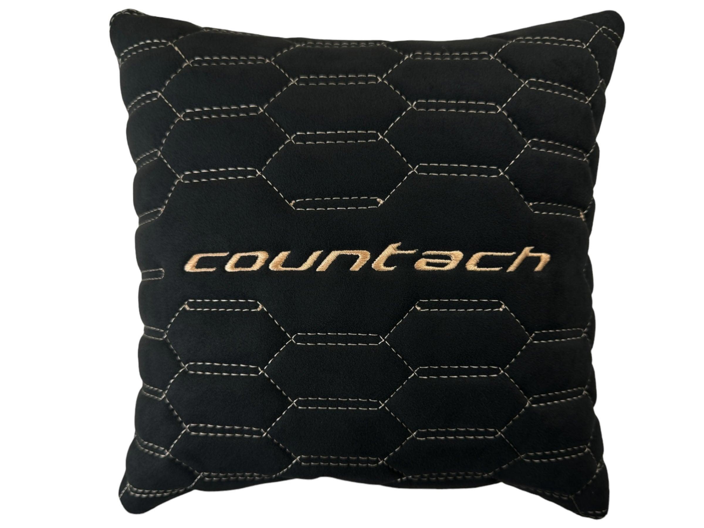 Black Alcantara Leather Pillows Countach Set of 2 Tan Sewing - AutoWin
