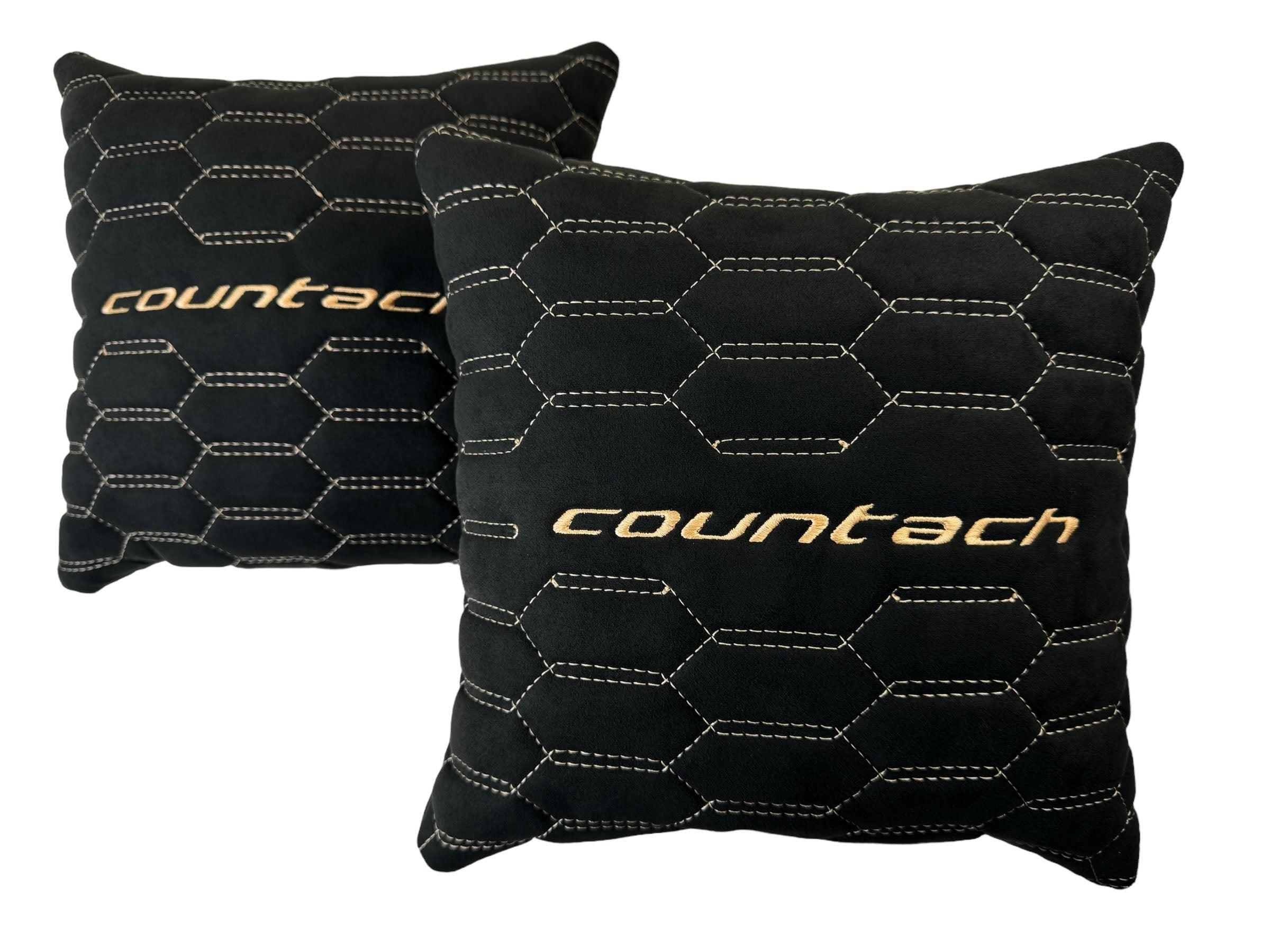 Black Alcantara Leather Pillows Countach Set of 2 Tan Sewing - AutoWin